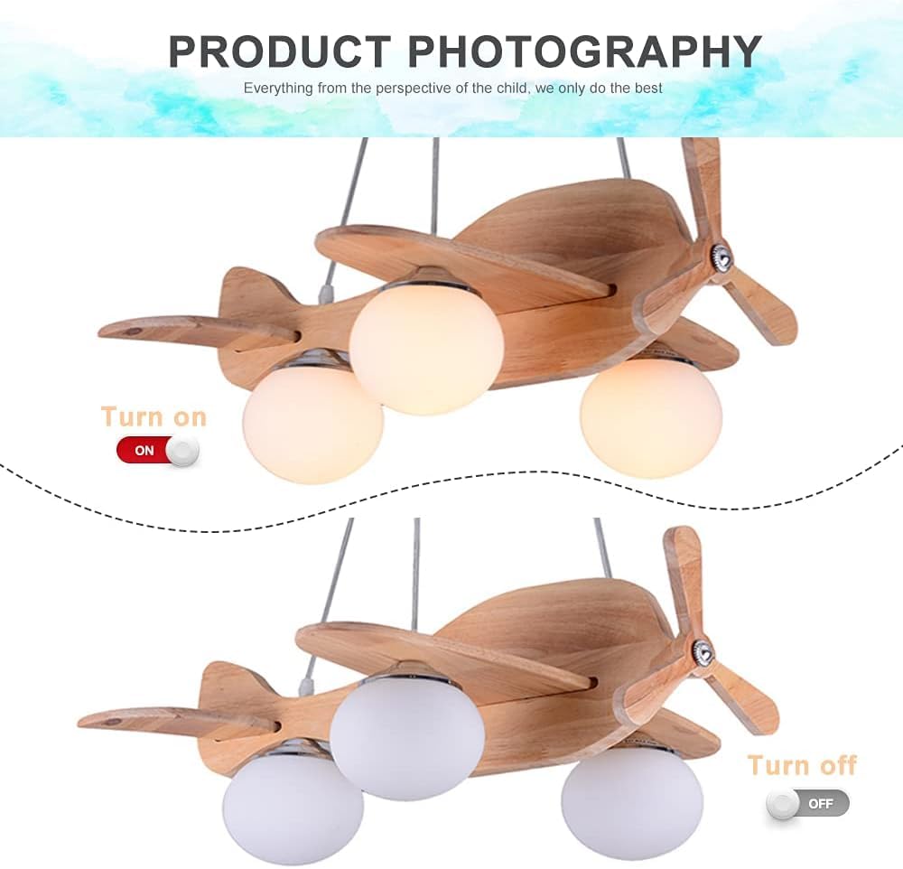 Creative Airplane Hanging Lamps Wood Kids Room Light Fixture Cartoon Aircraft Led Chandeliers for Bedroom Boys Room Toys Room