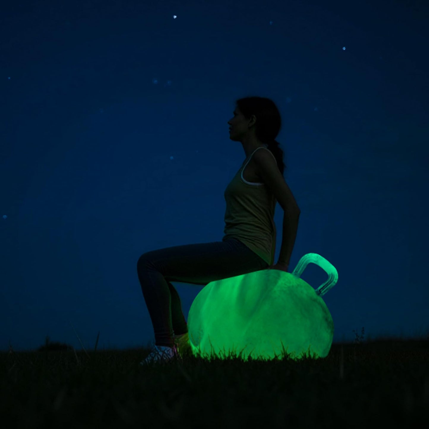 ZOOJOY Glow-in-The-Dark Light Up Hopper Ball for Kids, 18 Inch Bouncy Ball with Handle, Inflatable Night Glow Jumping Toy for Boys and Girls Aged 3-8, Indoor & Outdoor Play, Includes Pump