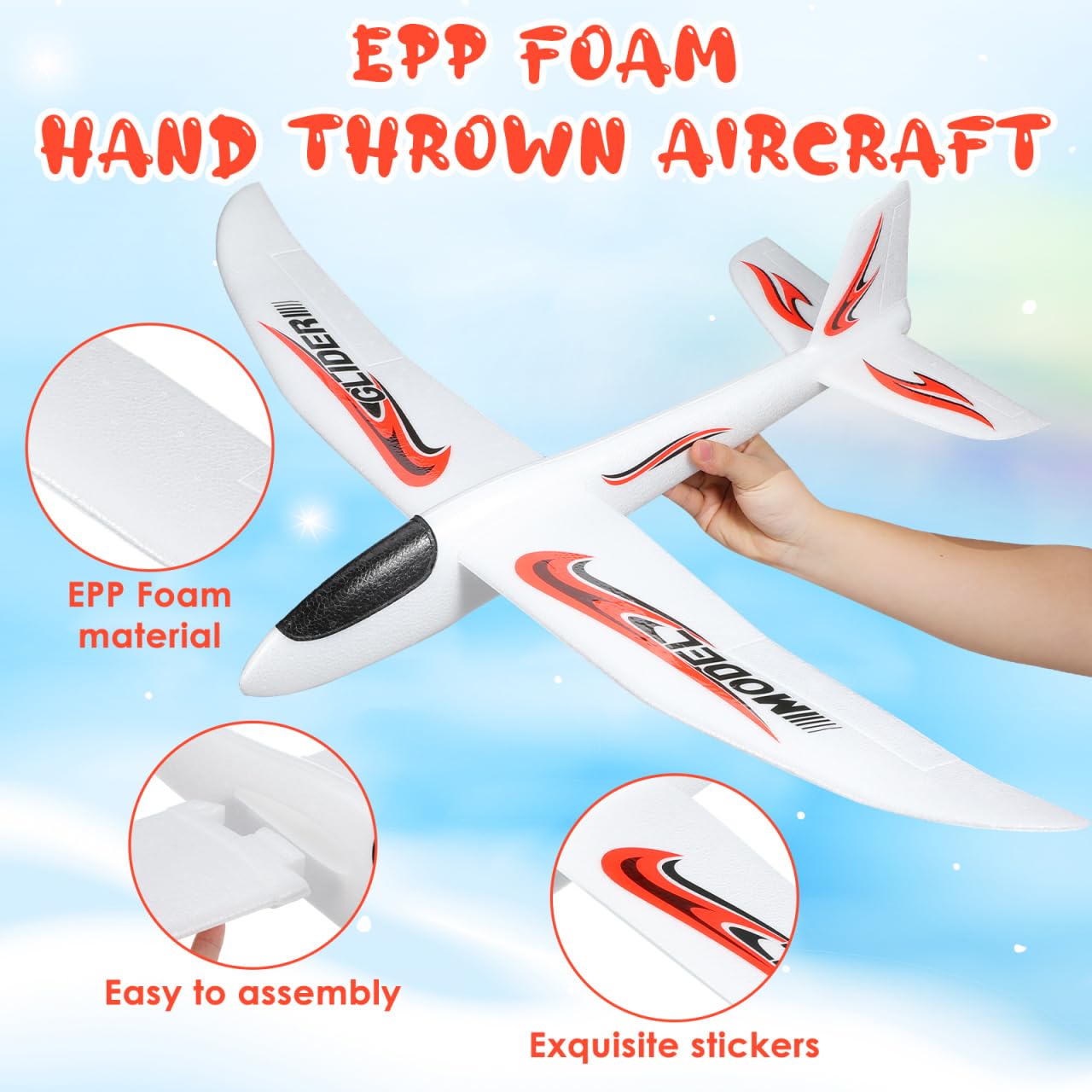 NUOBESTY 2 Pack Airplane, 39" Large Throwing Glider Plane Toy 2 Flight Modes Foam Glider Airplane for Kids Flying Plane Toys for Boys, Girls to Outdoor Play, Birthday Party Favor