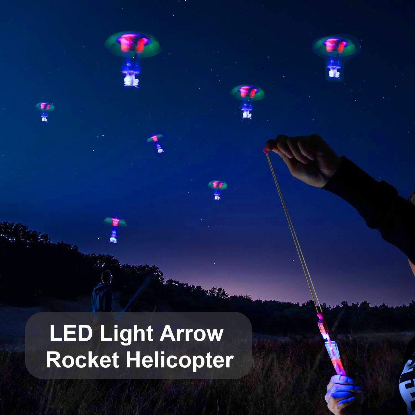 JX 48 Sets LED Flying Set, 24 Slingshot+24 Glow Helicopter, Flying Toy Outdoor Toys Glow in The Dark Party Supplies Party Favors for Kids