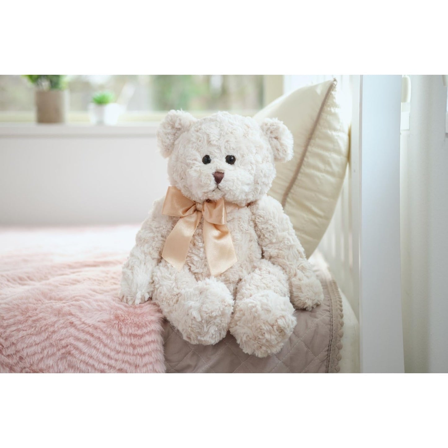 Bearington Huggles Creamy White Teddy Bear Stuffed Animal Toy - 16" Soft-Fur Teddy Bear Plushies with Satin Bow - Cuddly Stuffed Bears Plush Gift for Birthday, Anniversary, Holiday, or Graduation
