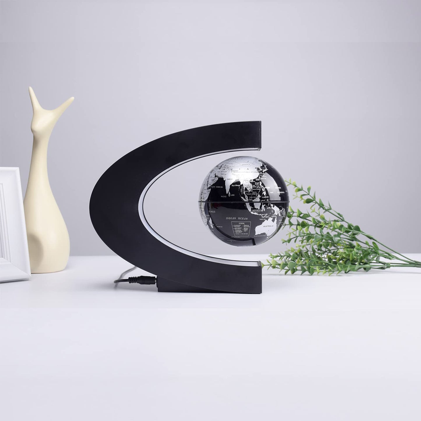 Magnetic Levitation Floating Rotating World Globe with LED Light - C Shape Anti Gravity Levitating Globe for Desk Office Decor, STEM Educational Map, Unique Tech Gift for Men Kids Boss, 3.5 Inches