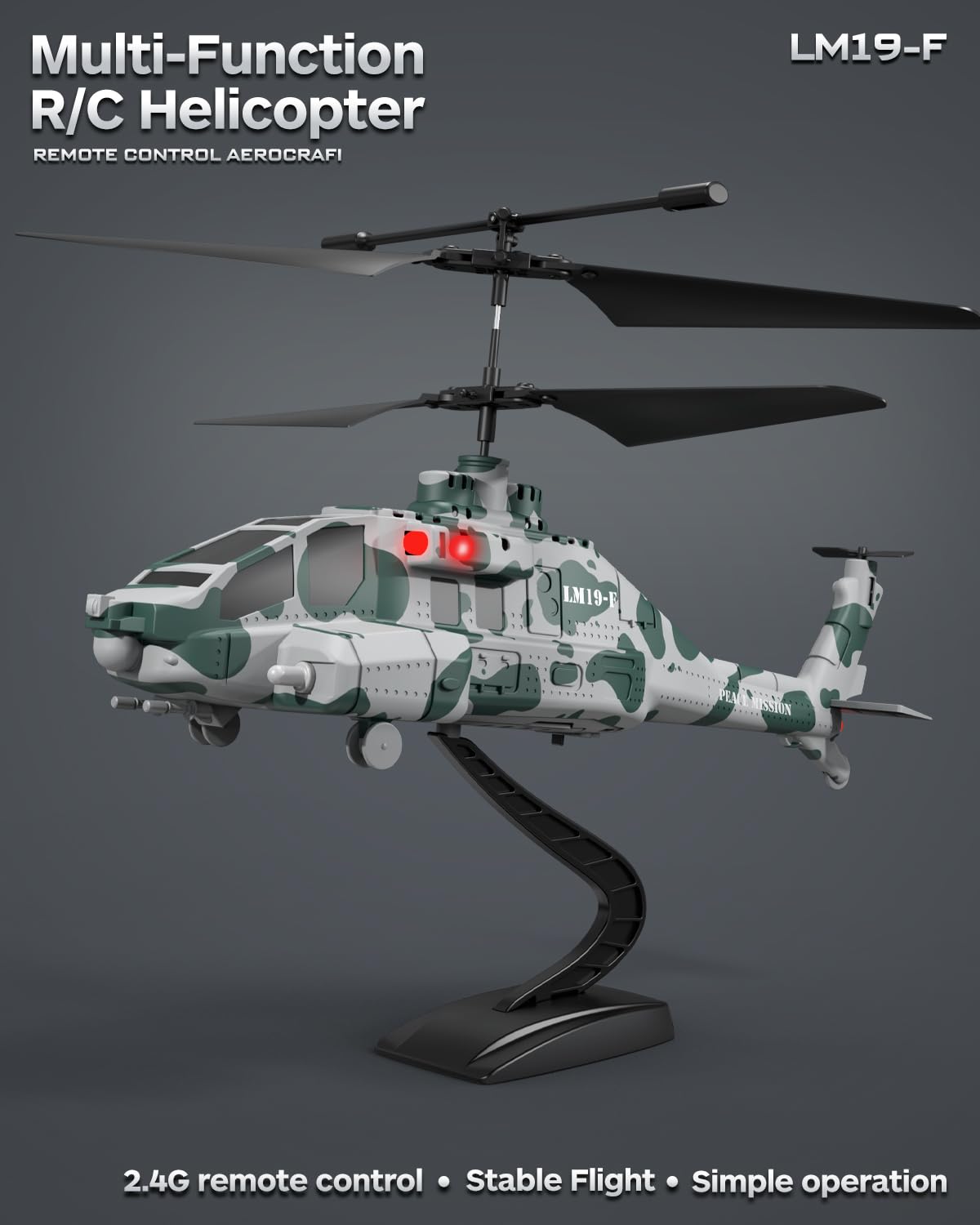 LMRC RC Helicopter with 10 Missiles, 2.4GHz LM19-F Army Remote Control Helicopter, Military Helicopter for Beginners and Adults, LED Lights, Altitude Hold, One-Key Take Off, Indoor Friendly