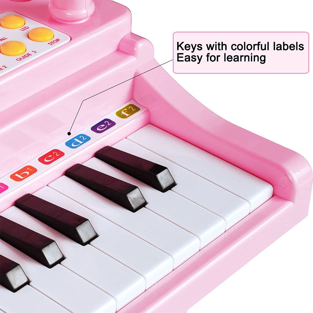 Conomus 31 Keys Piano Keyboard Toy for Kids, Birthday Gift for 1 2 Year Old Girls,Pink Musical Piano Toy for Toddlers with Microphone and Stool