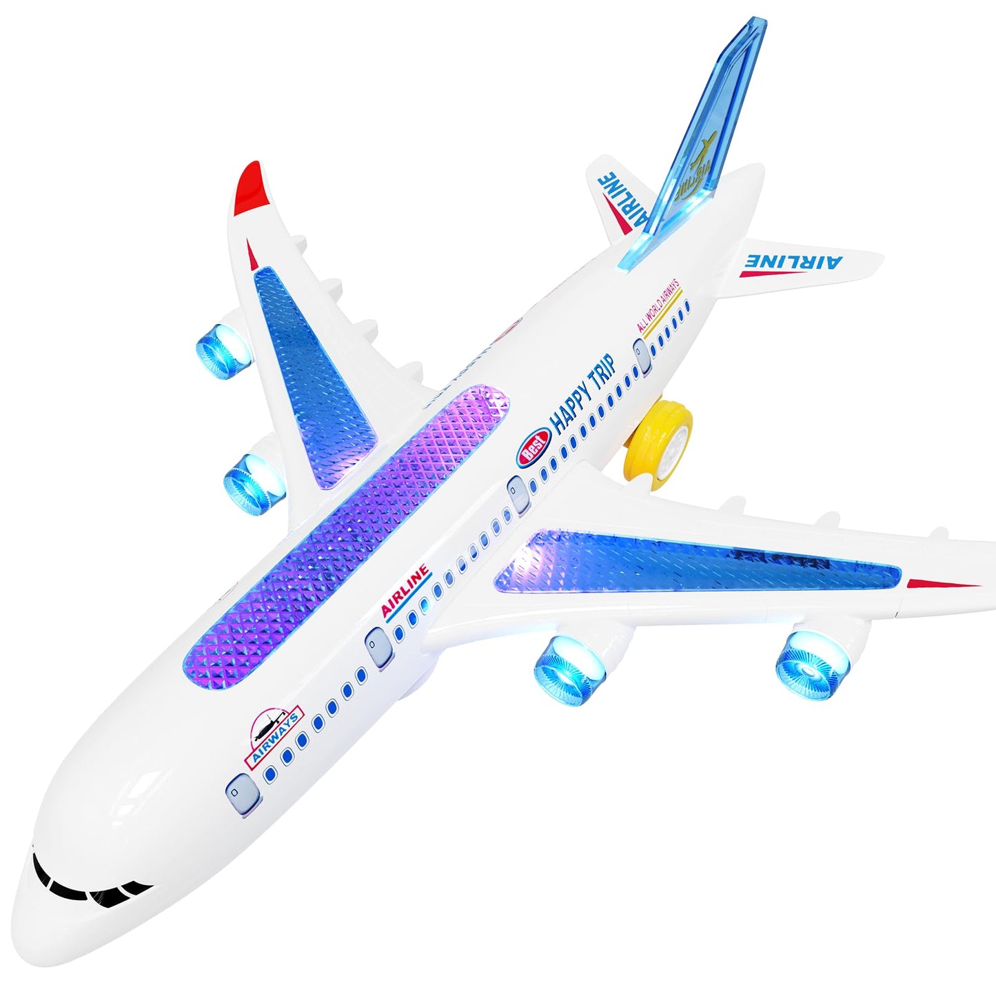 AtomDream Tech Aeroplane Toy - Electric Aeroplane Toy with Flashing LED Lights & Sounds โ Bump and Go Mechanism, Durable ABS Construction, for Kids Ages 3-8
