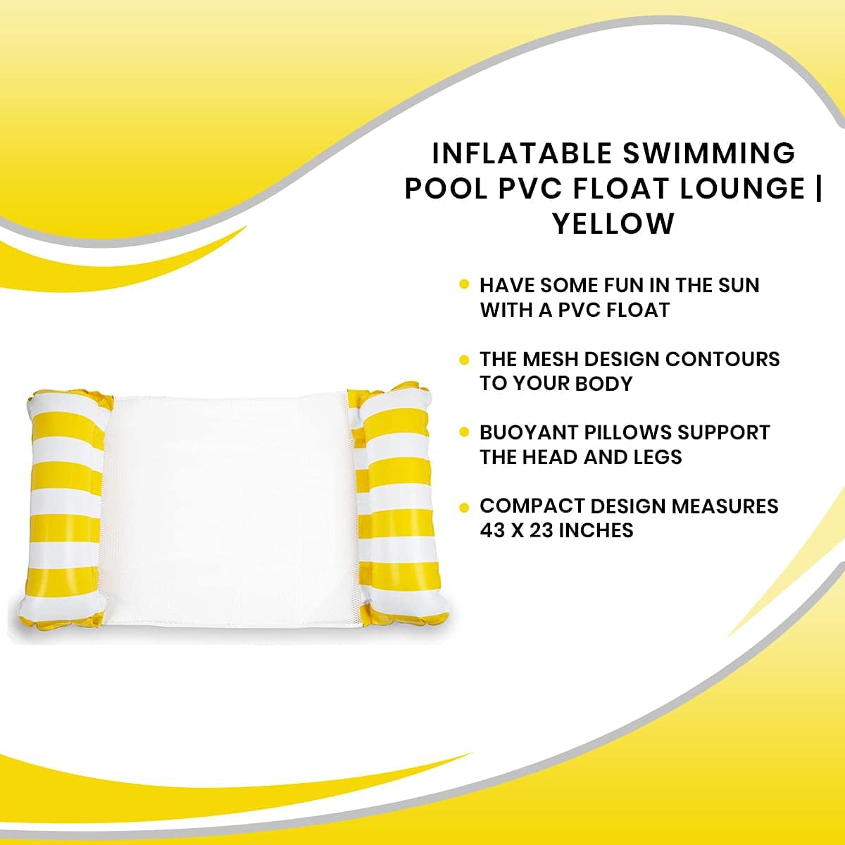 Inflatable Swimming Pool PVC Float Lounge, Yellow | Multi-Purpose Water Hammock, Mesh Lounge Chair, Drifter, Saddle | Portable Sunbathing Pool Accessories