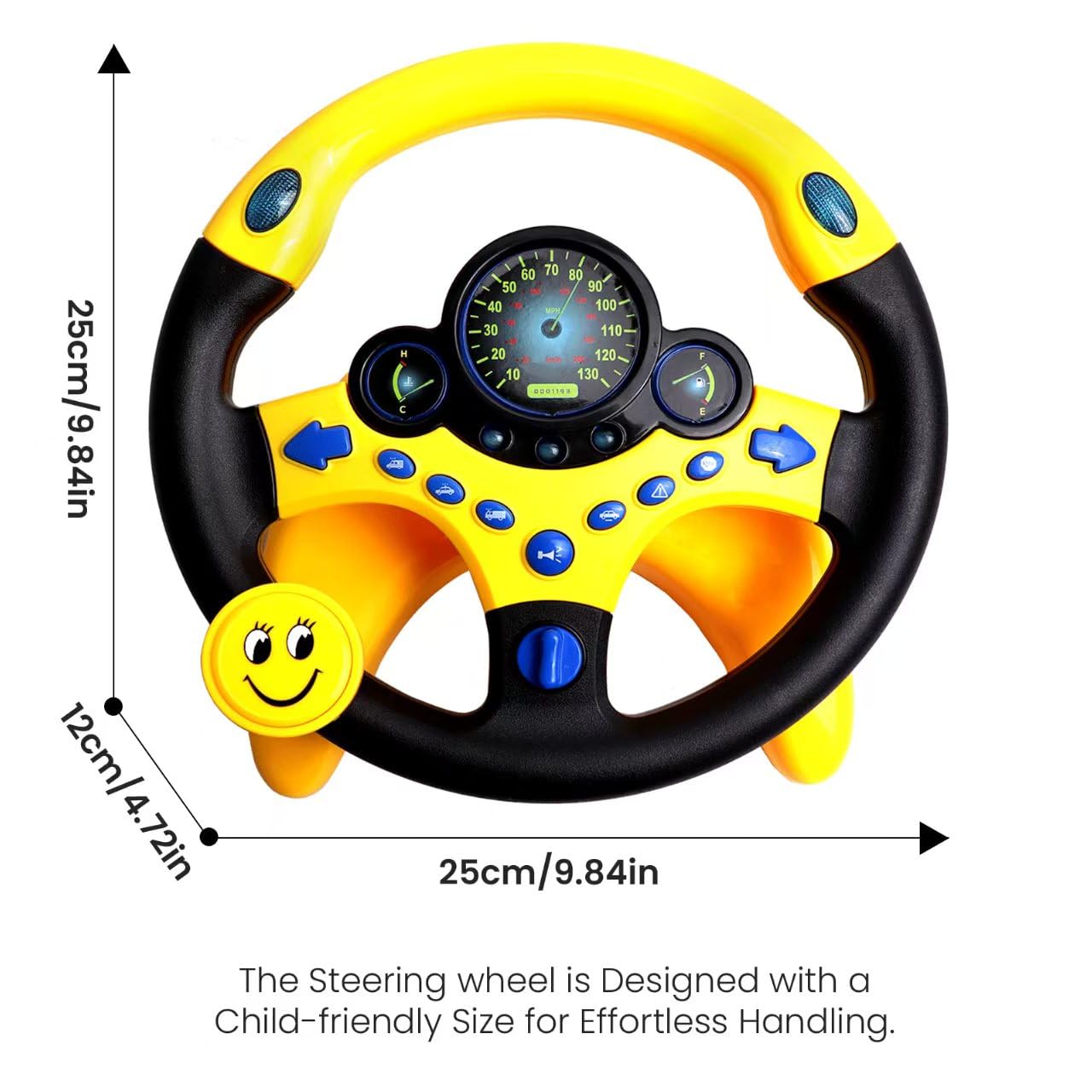 YIYZAOF Kids Steering Wheel Toy for Car Backseat with Light and Music,Suction Cups Base-Interactive Simulated Driving Toy Steering Wheel for Kids Boys Girls,Yellow