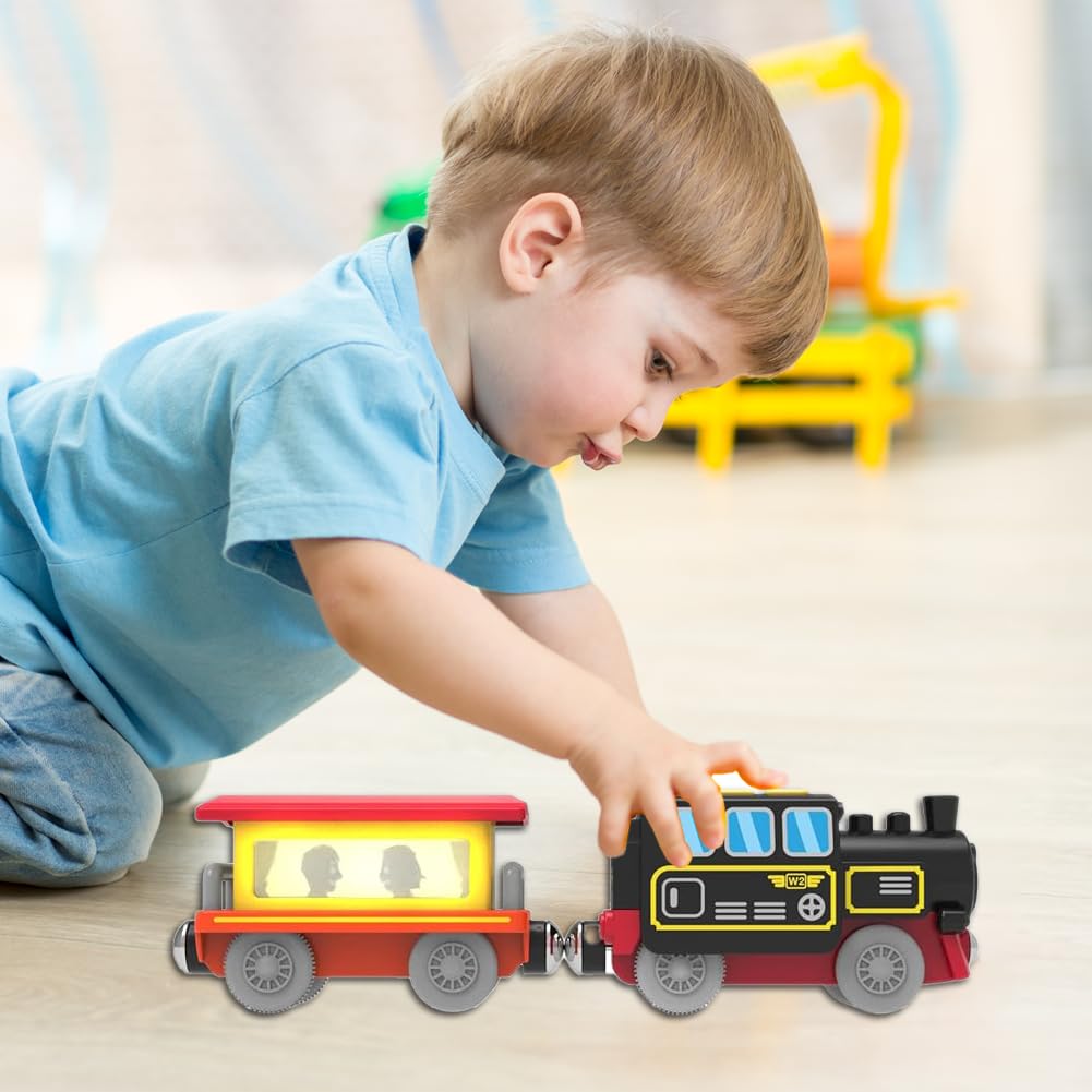 TOPLIVING Motorized Train Toys for Toddlers, Battery Operated Locomotive Train for Wooden Tracks, Trains Accessories Compatible with Thomas, Brio, Chuggington, Melissa and Doug (Battery Not Included)