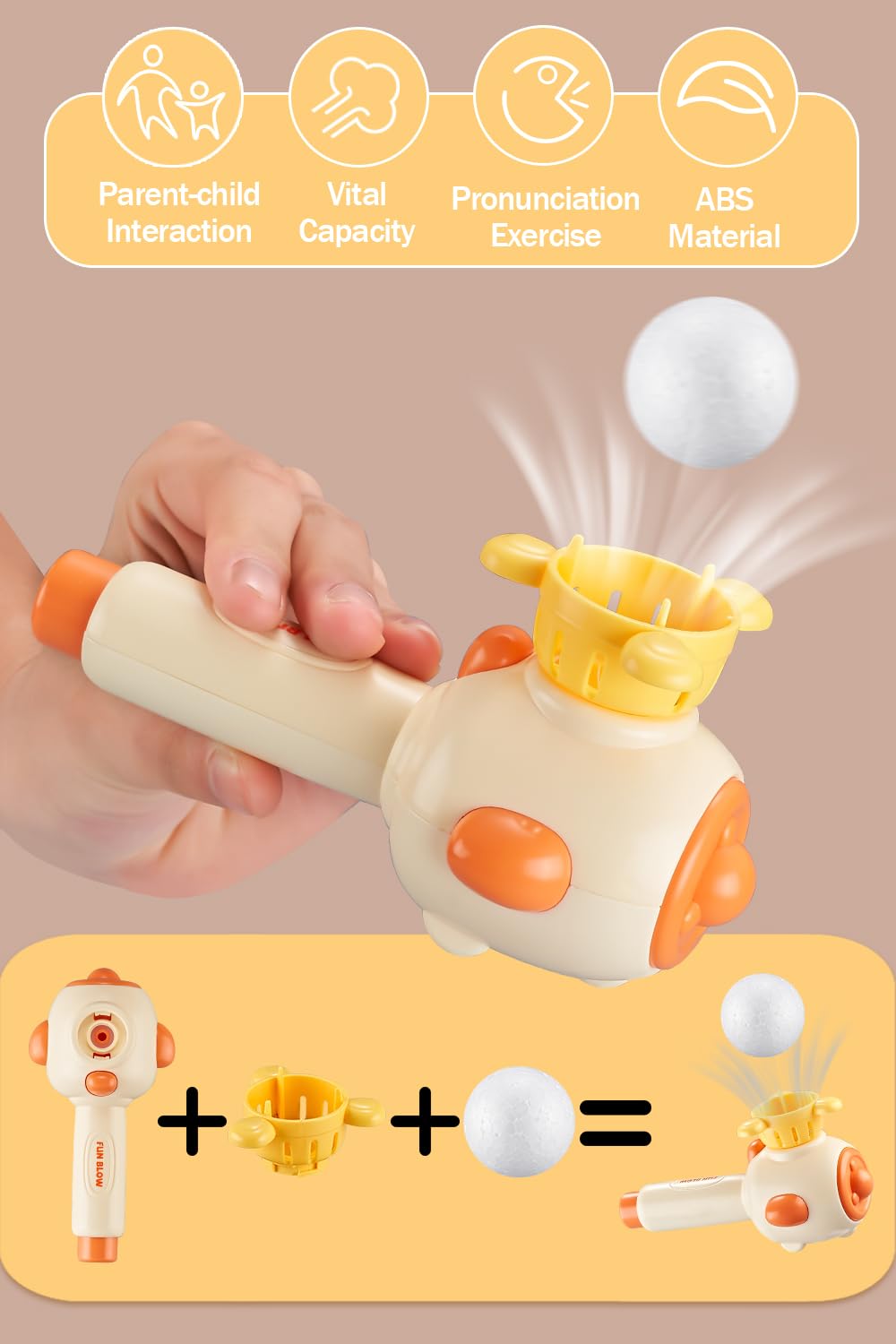 ARHEQI Breathing Exerciser for Kids, Sensory Toys with Whistle, Floating Blow Pipe Balls, Balloon Launcher, Autism Speech Therapy Toys for 3 4 5 6 7 Year Old Boys Girls Gifts-Yellow