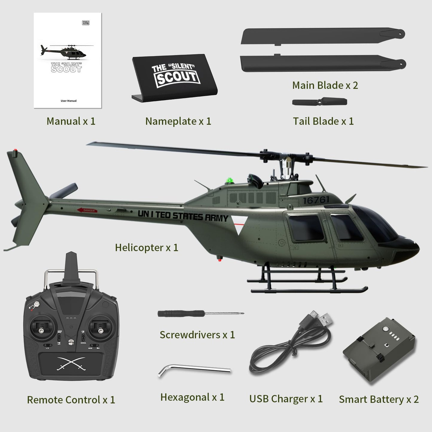 Carmanon Ultra-high Simulated RC Helicopter - 27:1 Scale Model Collectable Remote Control Helicopter with Auto-Hover for Adults, Beginners, Bell OH-58