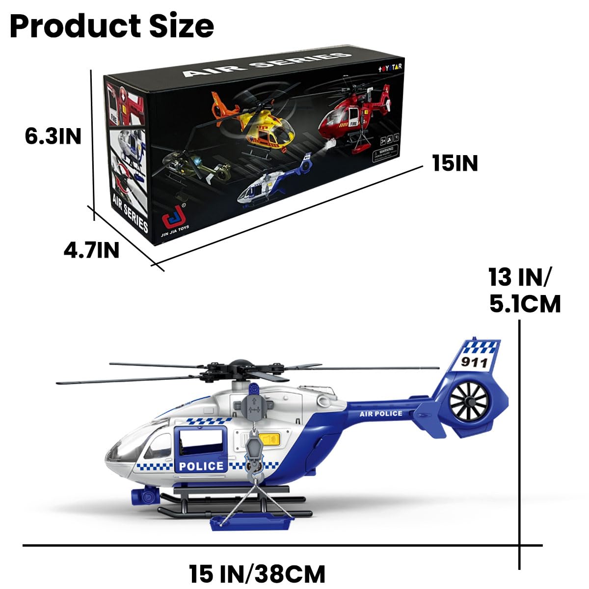 CSDCSD Toddler Boy Toys for 3 4 5 6 Year Old, Helicopter Toy with Crane and Helicopter - Police Toys,Birthday Gifts for Kids Child 2 3 4 5 6 Years Old