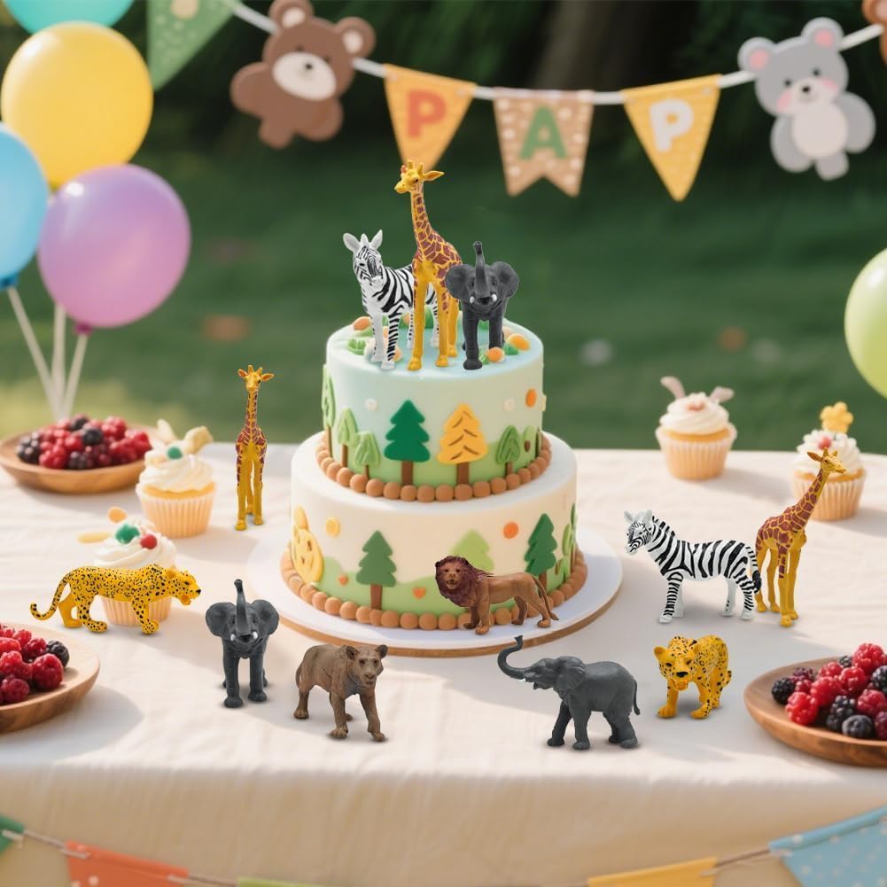 Safari Animals Figures, Plastic Zoo Animals Toys for Toddlers 1-3, Realistic Jungle Animal Figurines for Kids 3-5, 12Pcs Wild African Toys Birthday Gifts Boys Girls
