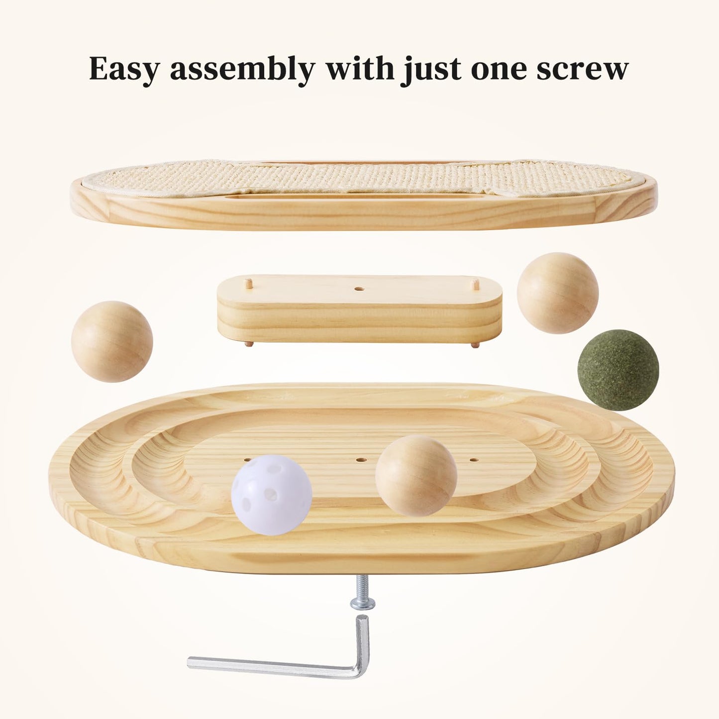 ZOMISIA Cat Scratcher with Ball Track Toy, Sisal Scratch Pad for Indoor Adult Cats, Wooden Interactive Cat Puzzle Toys for Kitten Mental Stimulation Self Play Home Enrichment