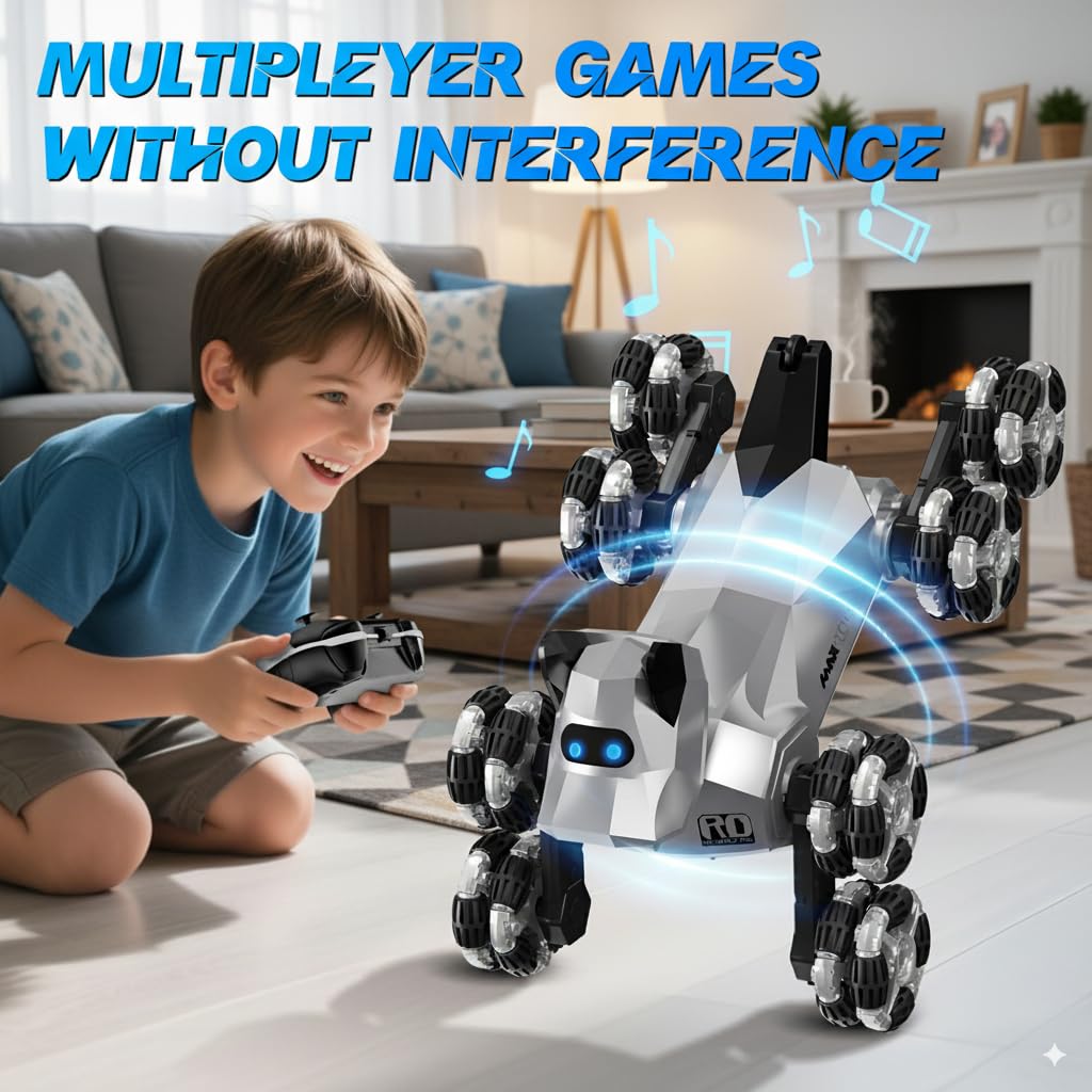 NQD® Robot Dog Toy, 360°Rotate Remote Control Robot Dog with Dancing & Sound FX, Remote Control Cars RC Stunt Robotic Dogs with LED Eyes, Electronic Pet Toys Gifts for Boys Kids Age 3-5 6-7 8-12