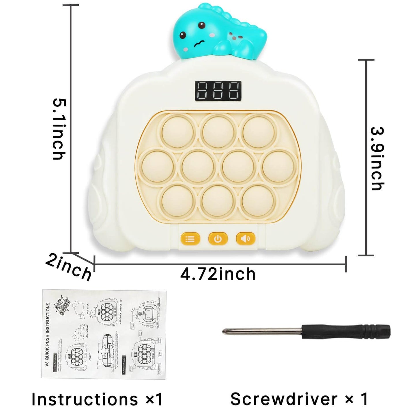Quick Push Pop Game Fidget Toys, 12 Modes LED Screen Light Up Fast Push Bubble Game, Handheld Speed Pushing Game, Christmas Toys Gifts for 6 7 8 9 10 11 12 Years Old Kids Stocking Stuffers(Dinosaur)
