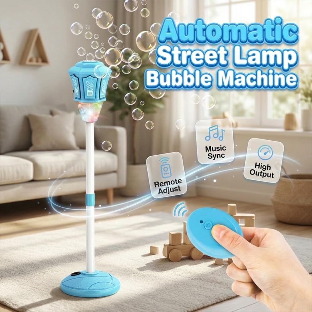 Remote Control Streetlight Bubble Machine, 2026 New Street Lamp Bubble Machine, Rechargeable, Adjustable Height, for Outdoor Garden, Patio, Wedding, Party and Event Decor (B-Blue)
