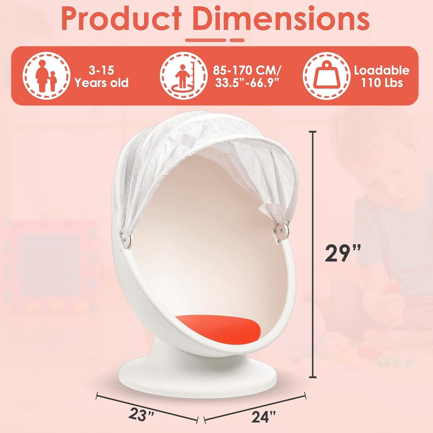 home stuff Swivel Chair White/Red Spinning Chair for Kids Improving Physical Coordination with Non Slip Sitting and More Safer and Ideal Companion for Children, Medium