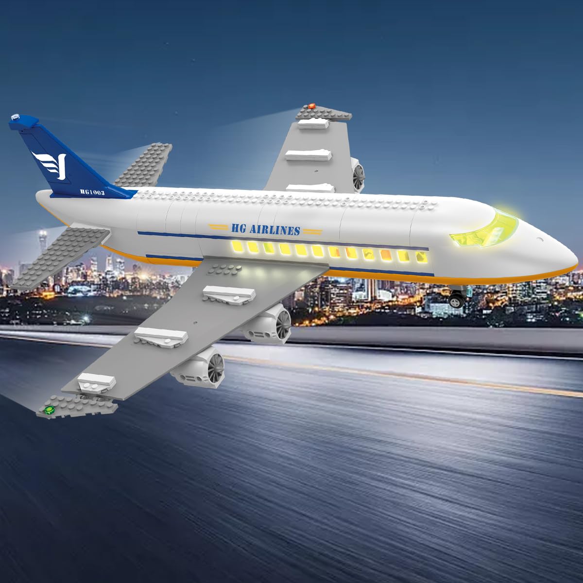HOGOKIDS City Passenger Airplane Building Set with LED Light, 901 PCS Plane Building Blocks with Airport Terminal, Radar Tower, Luggage Trailer, Planes Model Toys Gifts for Adults Boys Girls Age 6-12+