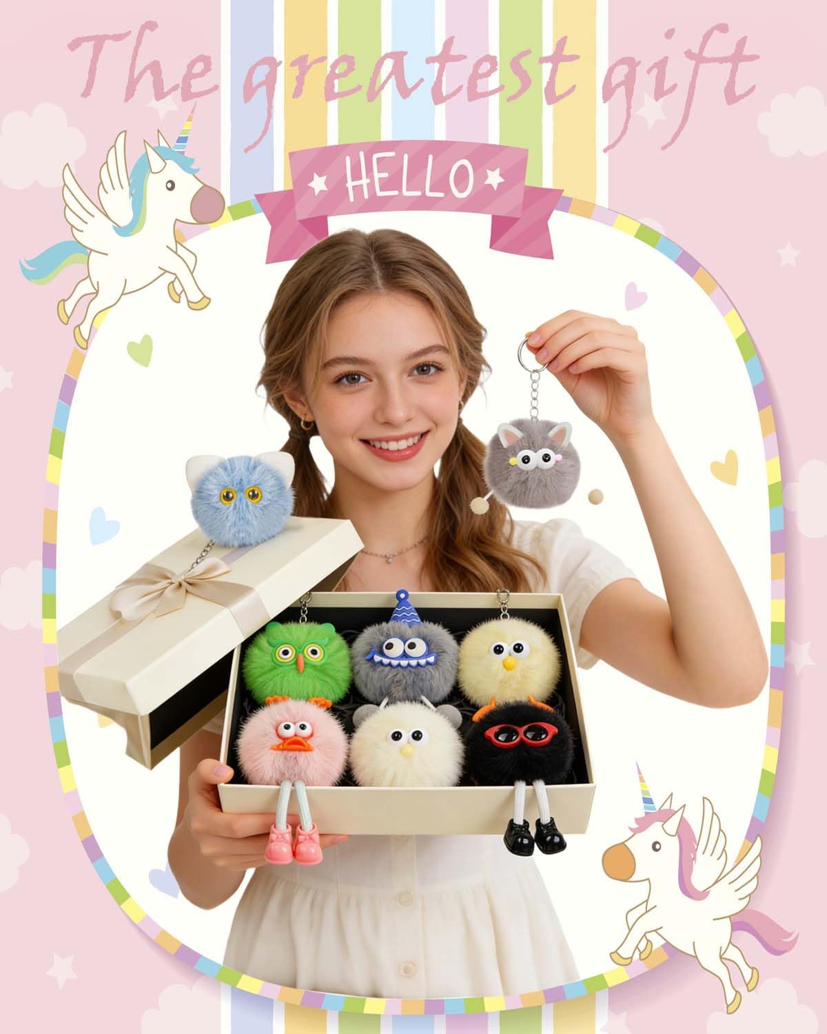 VIEKIER Cute Keychains,20 Pcs Kawaii Birthday Goodie Bags Pinata Keyrings for Classroom Prizes Party Favors for adult