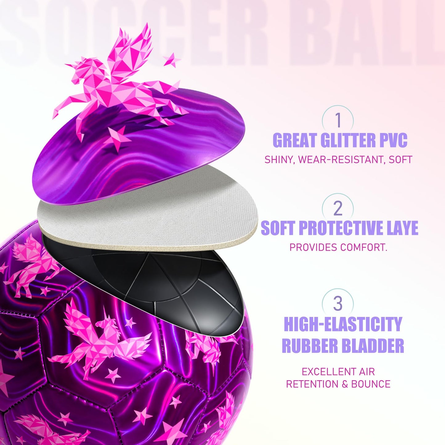 INPODAK Kids Soccer Ball Size 3 for Girl, Cartoon Unicorn Pink Soccer Ball for Toddler 2-8 with Pump, Mesh Bag, Gift Gift for Birthdays Parties