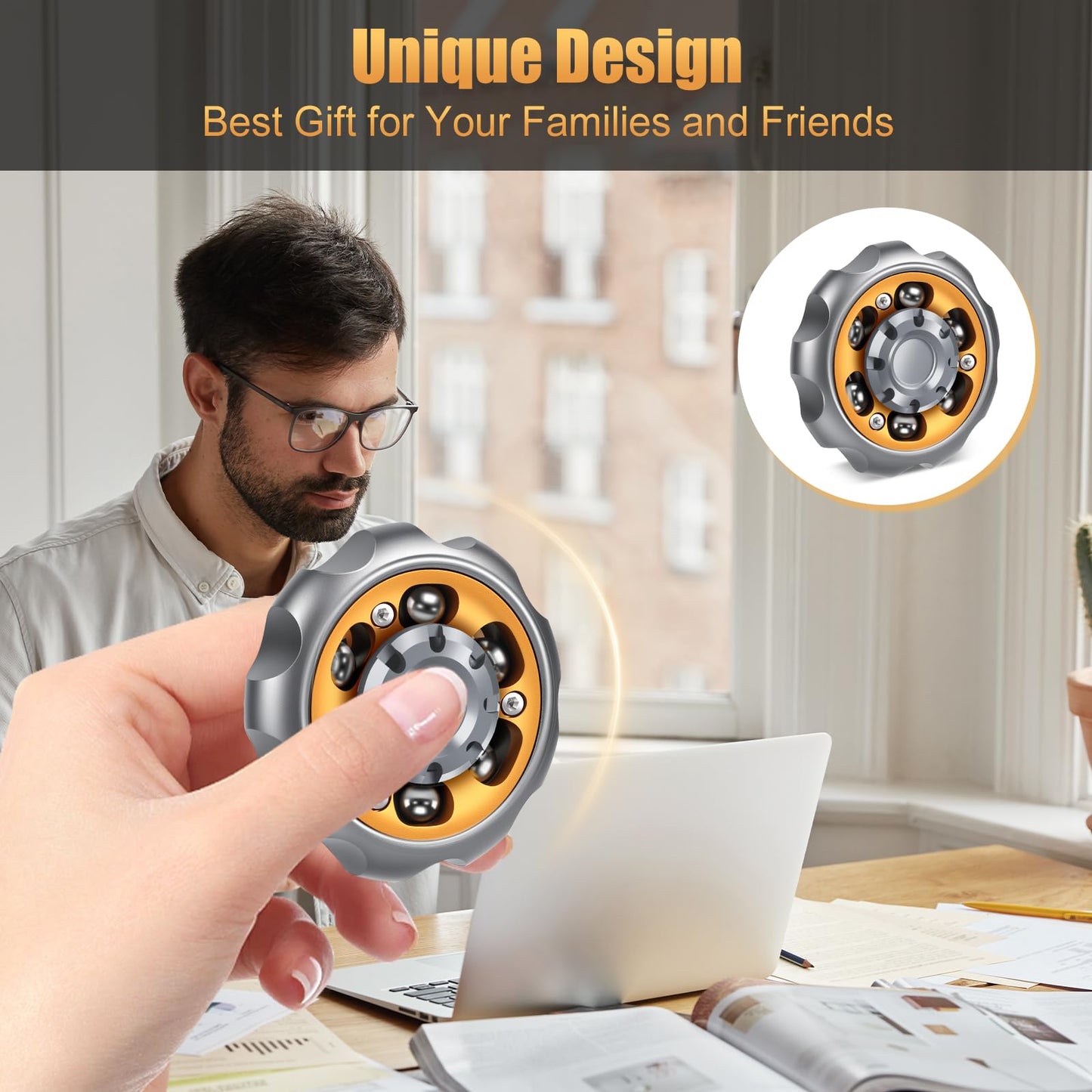 Bihevn Metal Precision Fidget Spinner - Anxiety Rotator & Restless Fidget Toy, Stress-Relief Tool for Adults & Kids A (Grey)