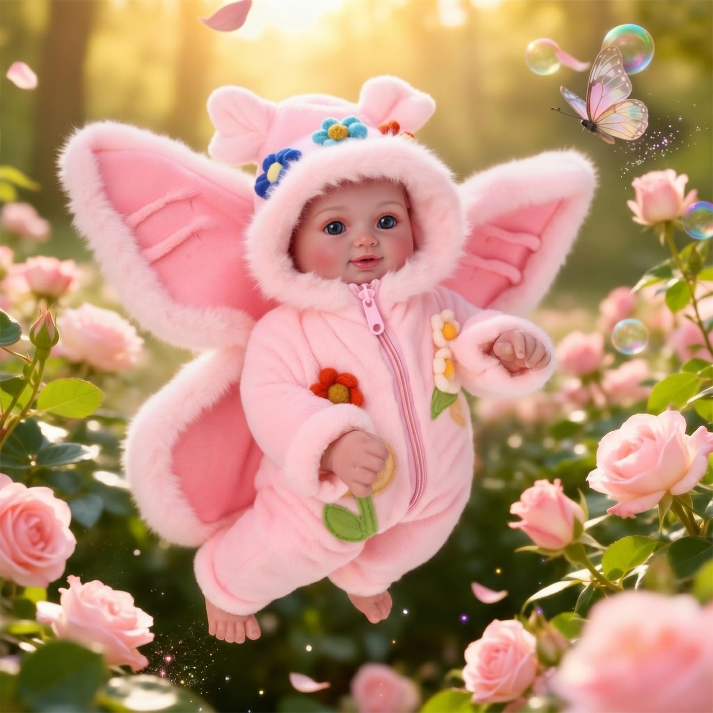 BABESIDE Reborn Baby Dolls Girls - 17 Inch Cute Soft Vinyl Realistic Baby Doll Poseable with Blue Eyes and Fairy Outfit Real Life Baby Dolls with Complete Accessories for 3+ Years Old Gifts