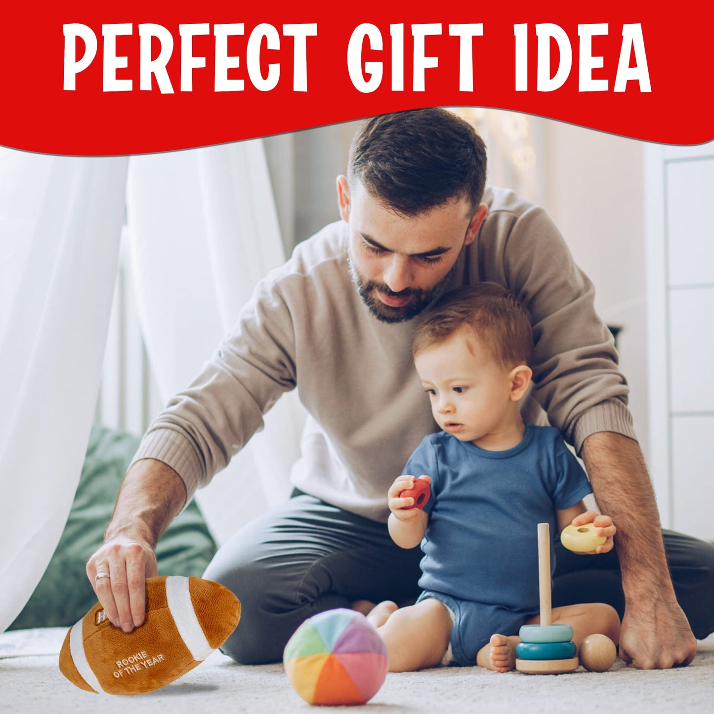 Playbees Baby Football Plush Rattle - Baby Boy Stuff for Gifts, Toddler Football Toys, Baby Rattles & Plush Rings, Engaging Learning for Boys and Girls - Ages 0-36 Months