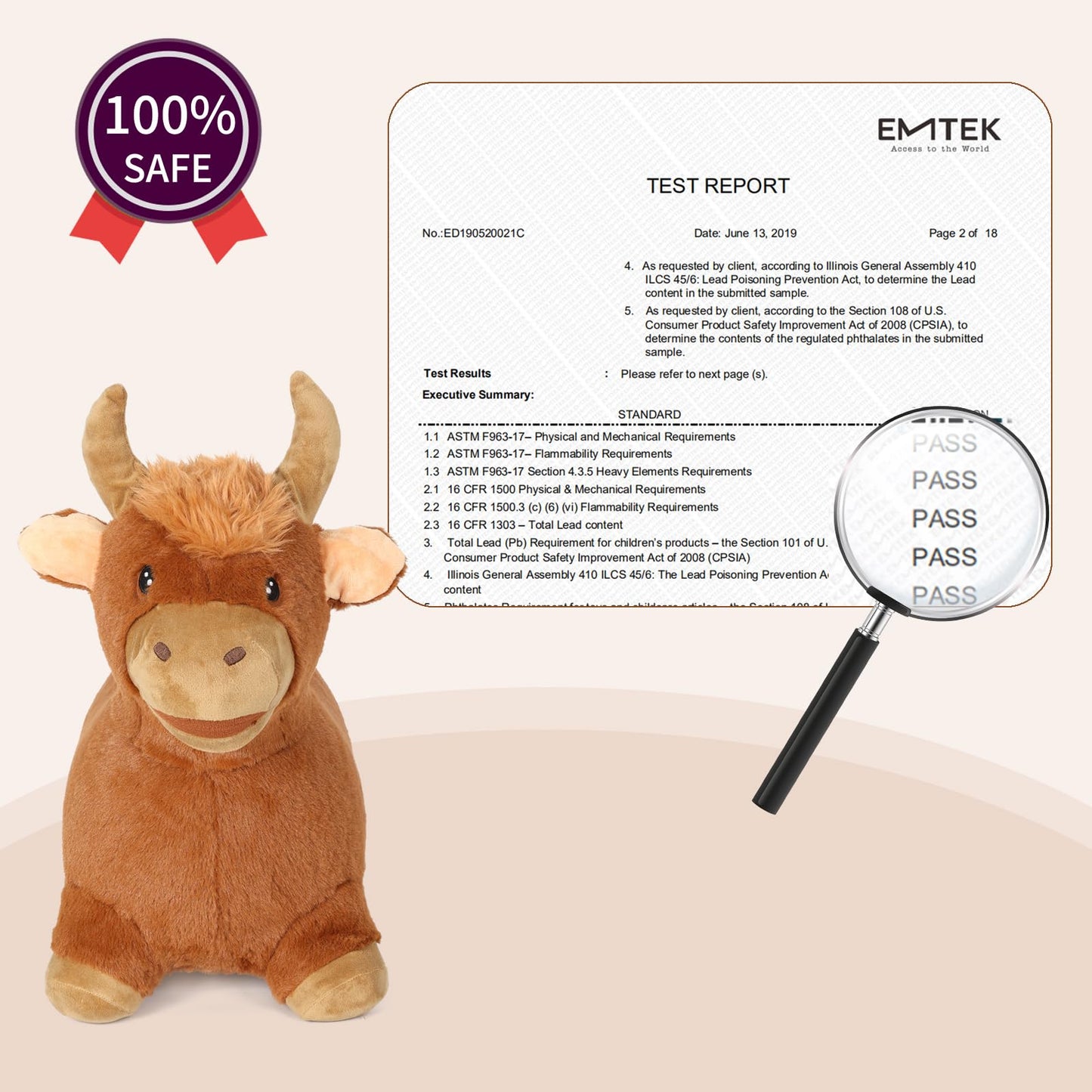 INPANY Bouncy Bull Hopping Toys - Toddler Brown Plush Cow Hopper, Kids Inflatable Farm Animal Hopper Horse, Outdoor Indoor Ride on Rubber Bouncer, Toys for 2 3 4 Year Old Boy Girl Birthday Gifts