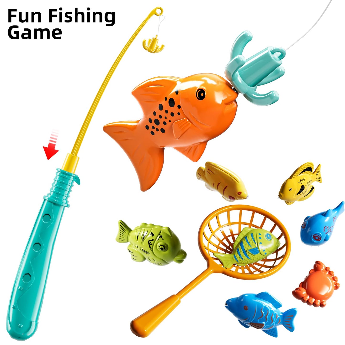 JUKUDAHU Magnet Fishing Game for Kids 3 4 5 6 7 8 Years Old - Pool Bath Toys for Toddlers, Pole Rod Net, Floating Fish Toys, Outdoor Party Toys for Boys Girls Kids Age 3-8 8-12 Year Old