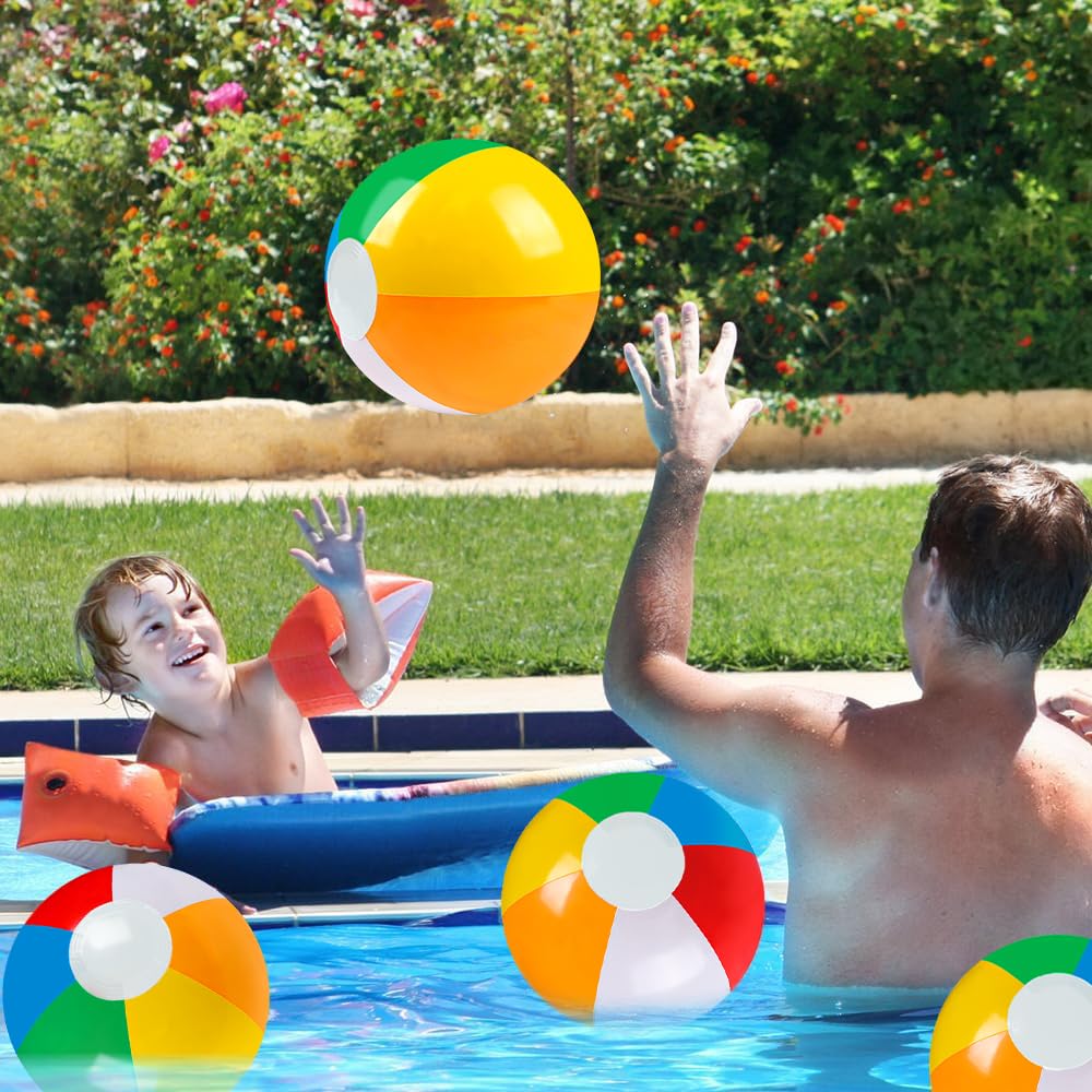 Vellibring 24 Pack 12" Summer Inflatable Beach Balls Bulk Rainbow Swimming Pool Water Games Toys for Kids Summer Party Supplies Decorations