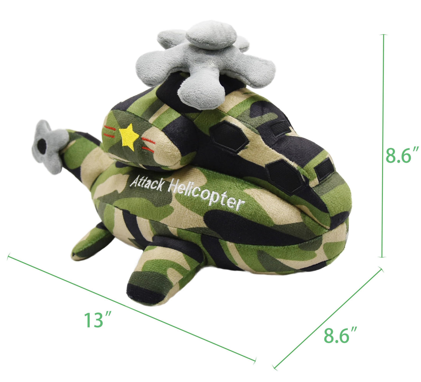 YONLIT Soft Attack Helicopter Stuffed Gunship Toy Super Cute Plush Chopper Excellent Gifts for Kids or Birthday Party 13 Inches