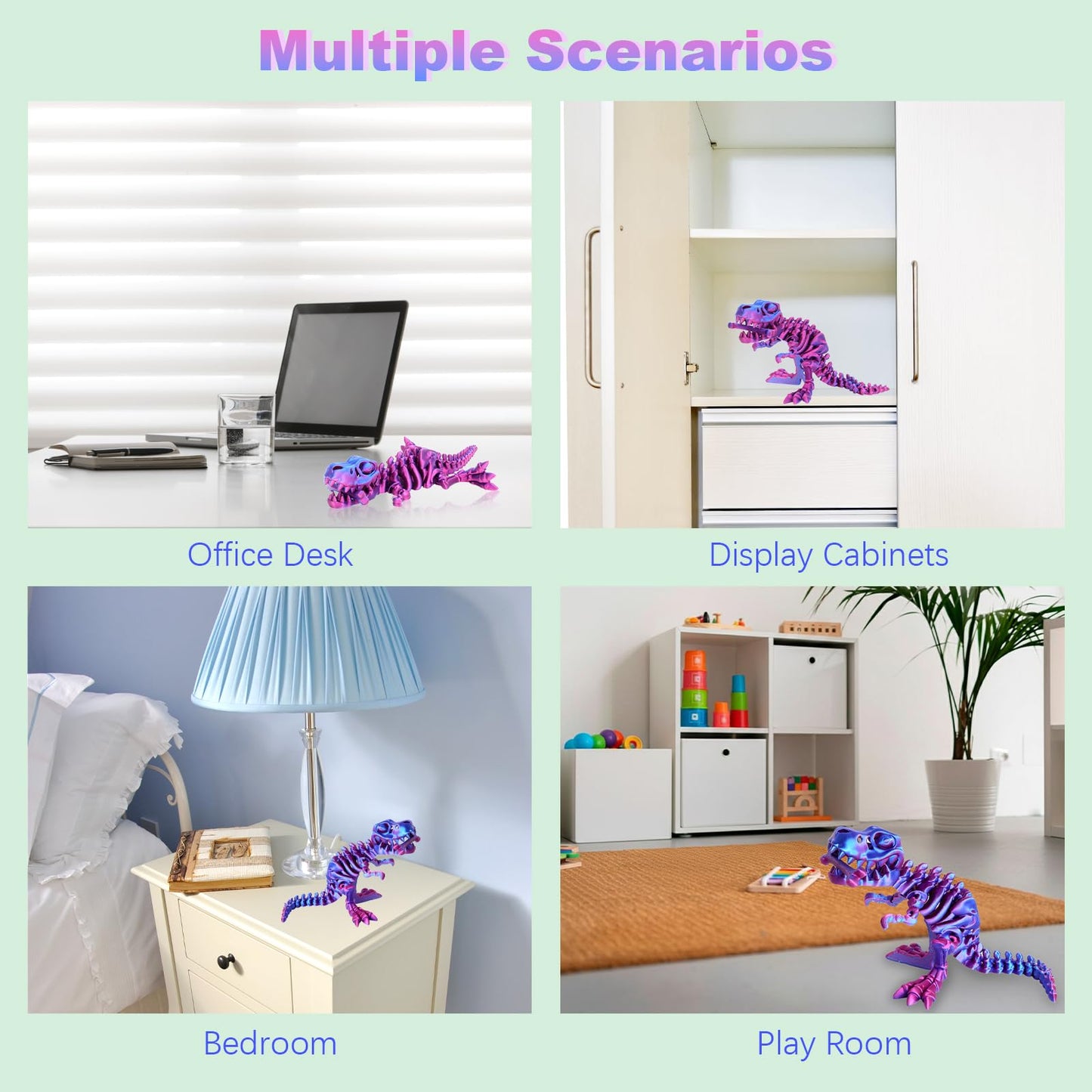 FunisFun 3D Printed Dragon with Articulated Bones for Adult, 3D Printed Dinosaur Fidget Toys Decor for Stress Relief (Blue-Purple, 1P)