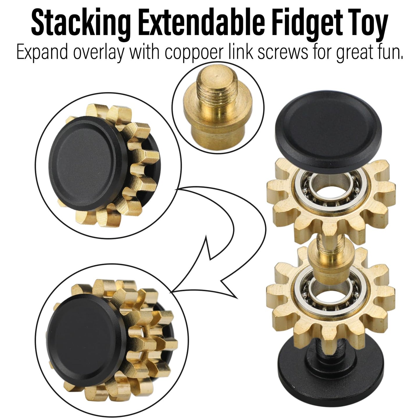 FREELOVE Gear Metal Fidget Spinner Toys for Adults, Small Mini Tiny Pockget Figette, Bike Chain, Copper Brass Hands Gyro, Quiet Silent Cool Cube for Anxiety Men (1 Gear, Black-Brass)