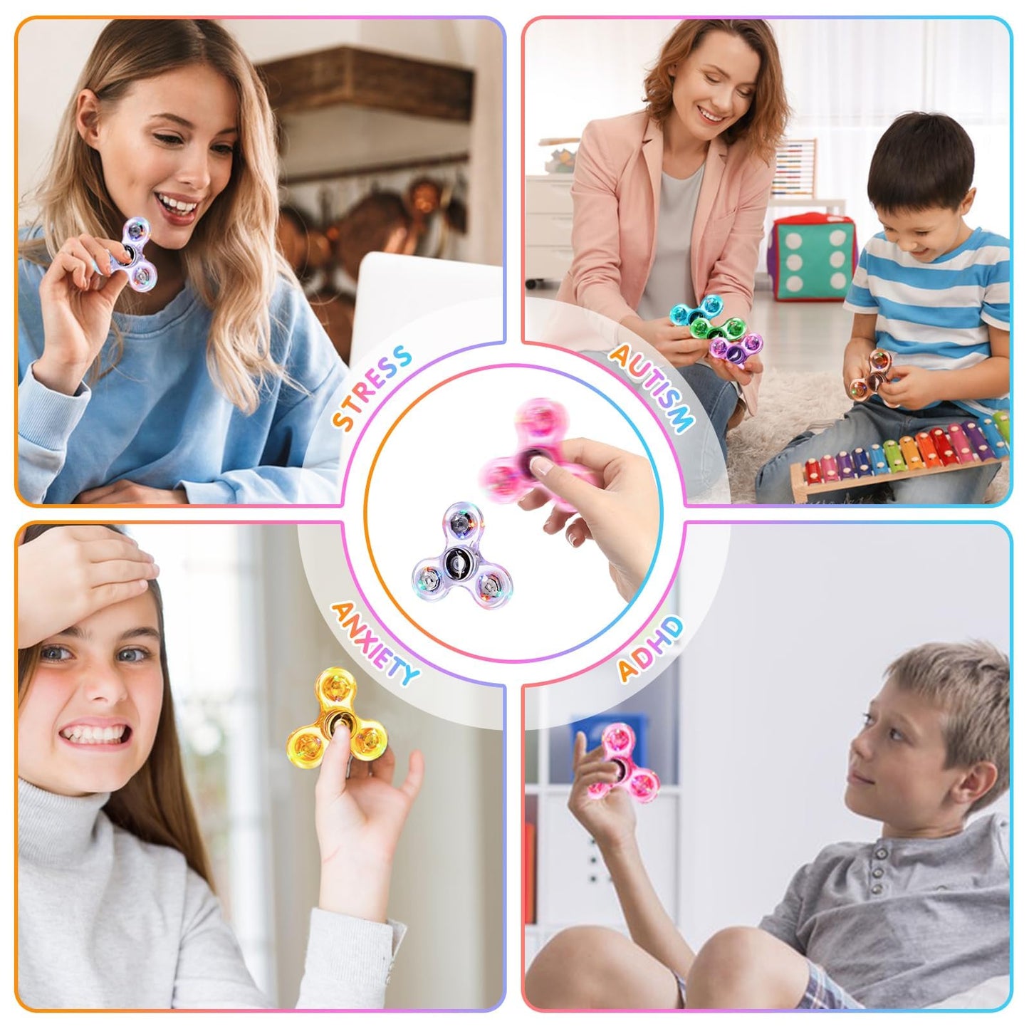 Gigilli 8 Pack Fidget Spinners for Kids 4-8-12, Goodie Bag Stuffers LED Light up Party Favors Fidget Toys Bulk for Kids Adults, Glow in the Dark Fidgets for Classroom Prizes