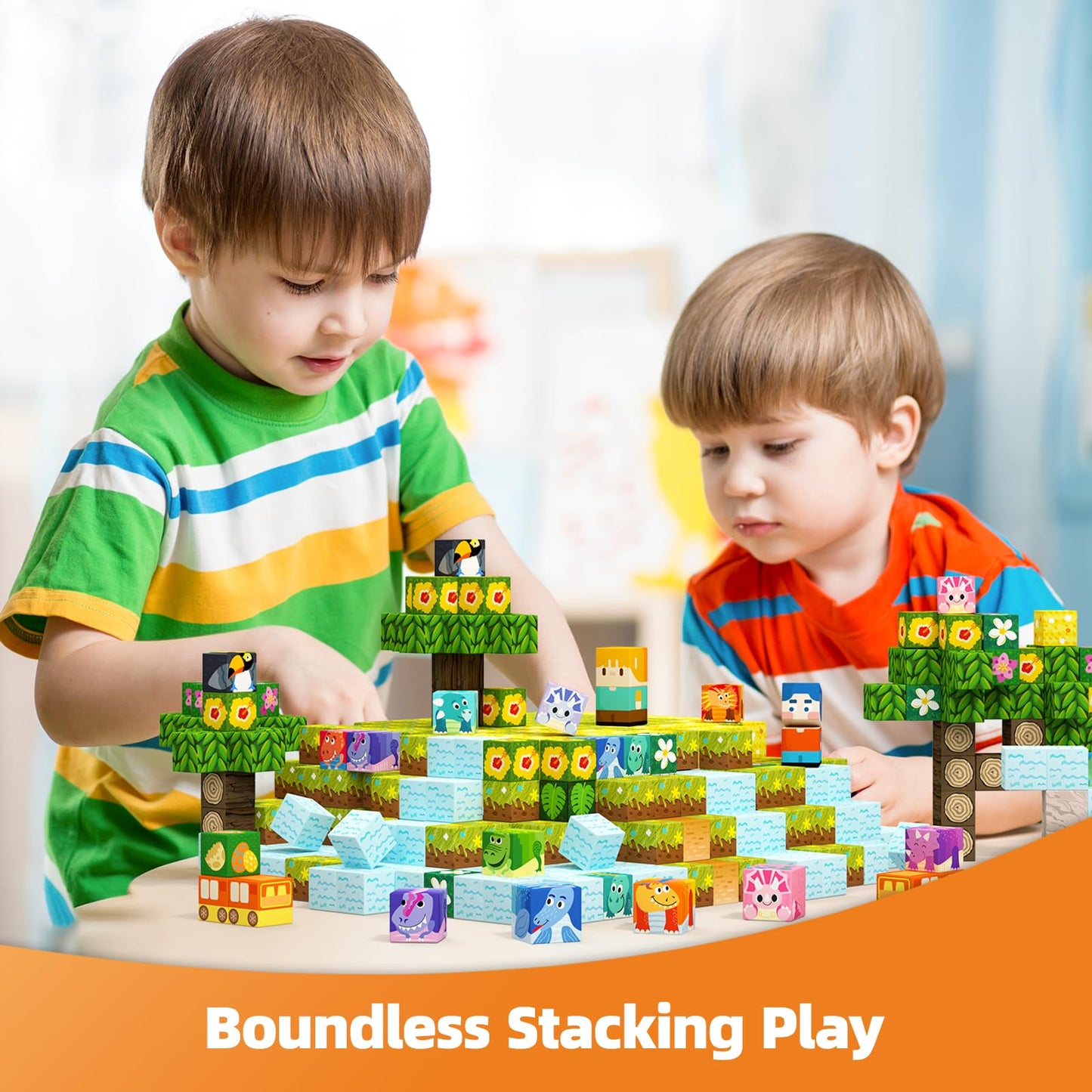GobiDex Large Size Magnetic Building Blocks Volcano Dinosaur Set for Toddler, 100PCS Sensory STEM Toys for Kids Ages 3-5 5-7 4-8, Birthday Gifts for 3+ Year Old Boys Girls Kids (1 inch)