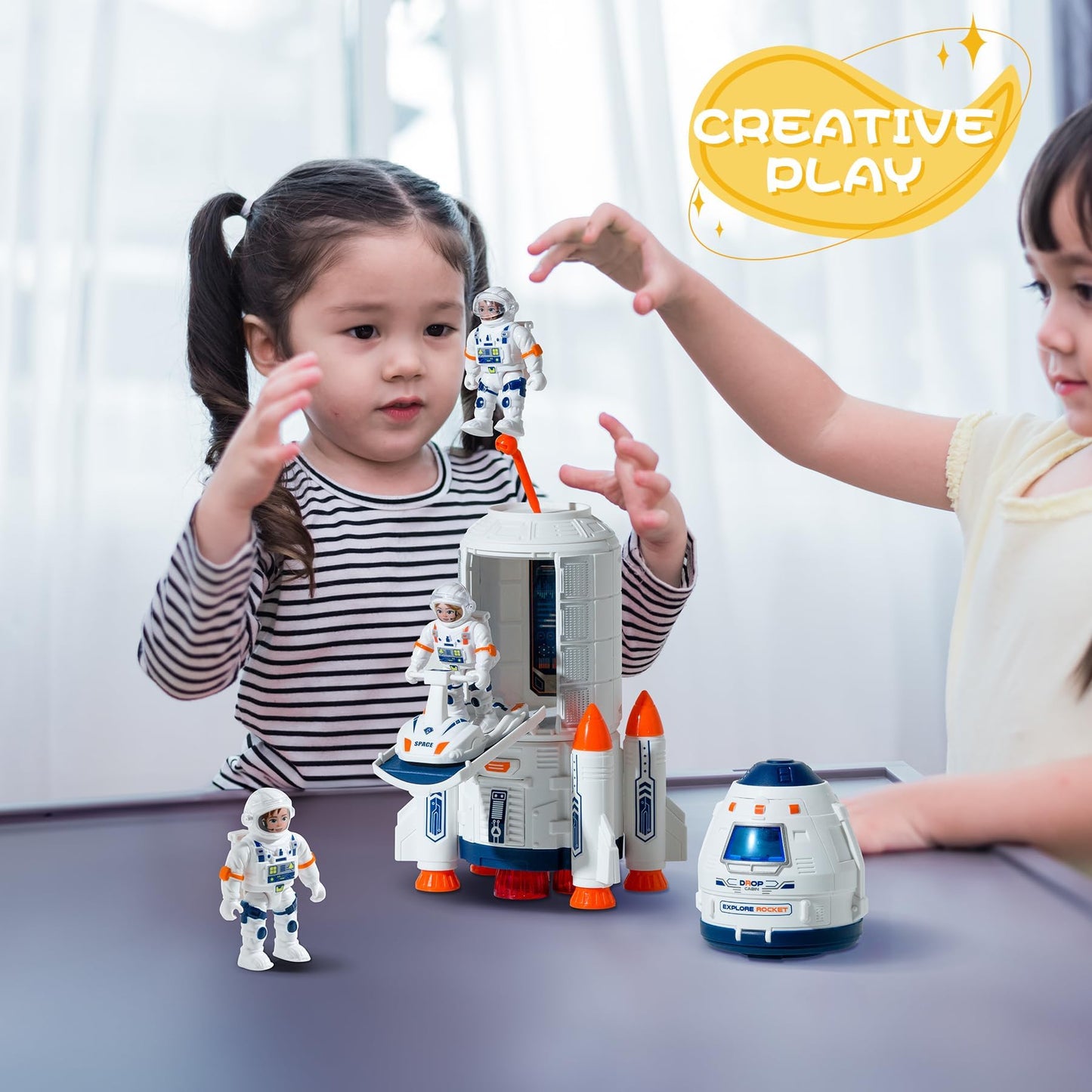 Wbzle Space Rocket Toys, Rocket Ship with Astronaut Toy for Educational, Concentration, Learning Rocket Fun Space Gifts, for Space Exploration, Knowledge Toys for Kids 3-5