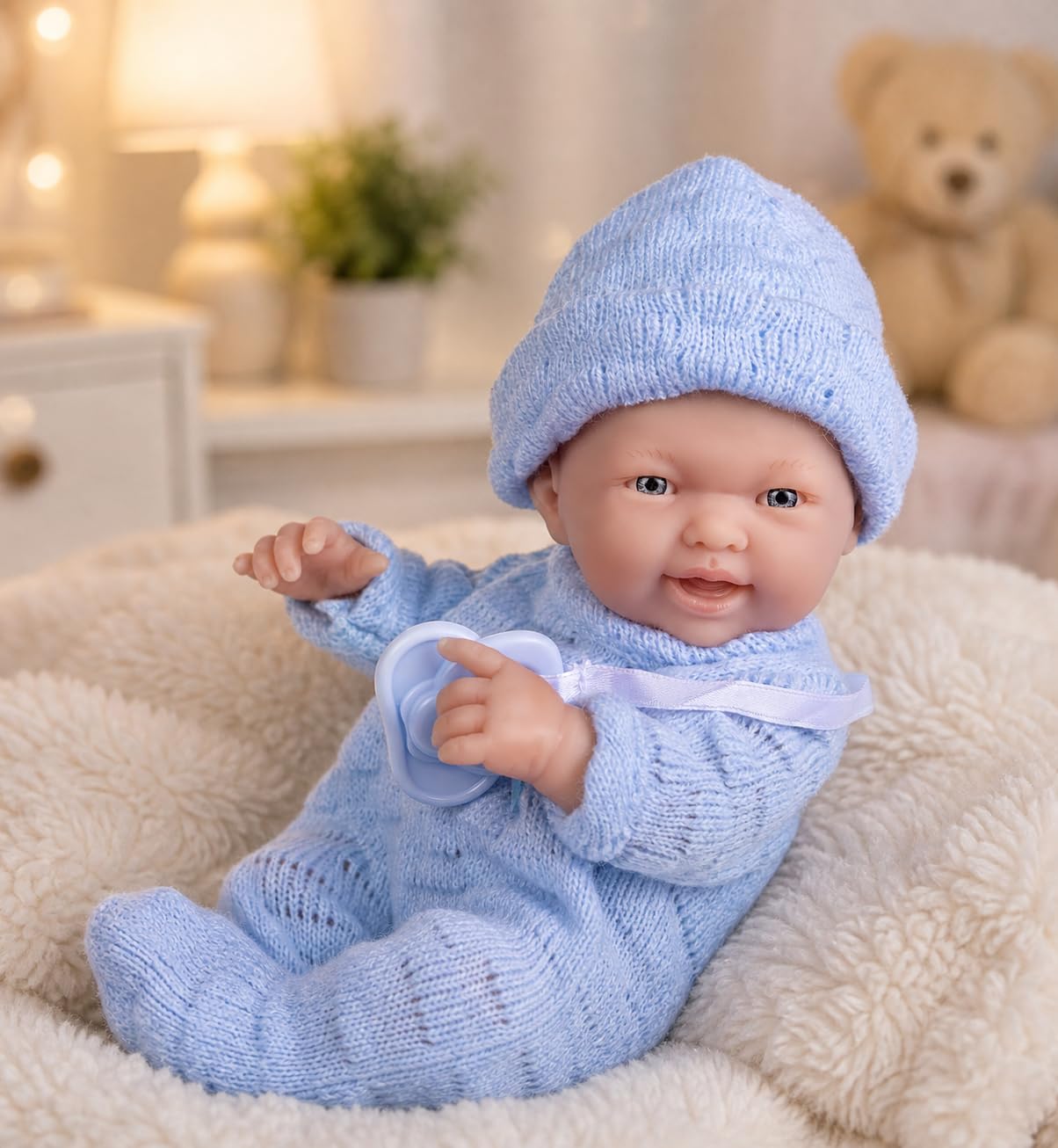 JC Toys - Mini La Newborn First Day | Anatomically Correct Real Boy Baby Doll | 9.5" All-Vinyl | Includes Knit Outfit, Hat and Pacifier | Designed by Berenguer | Ages 2+
