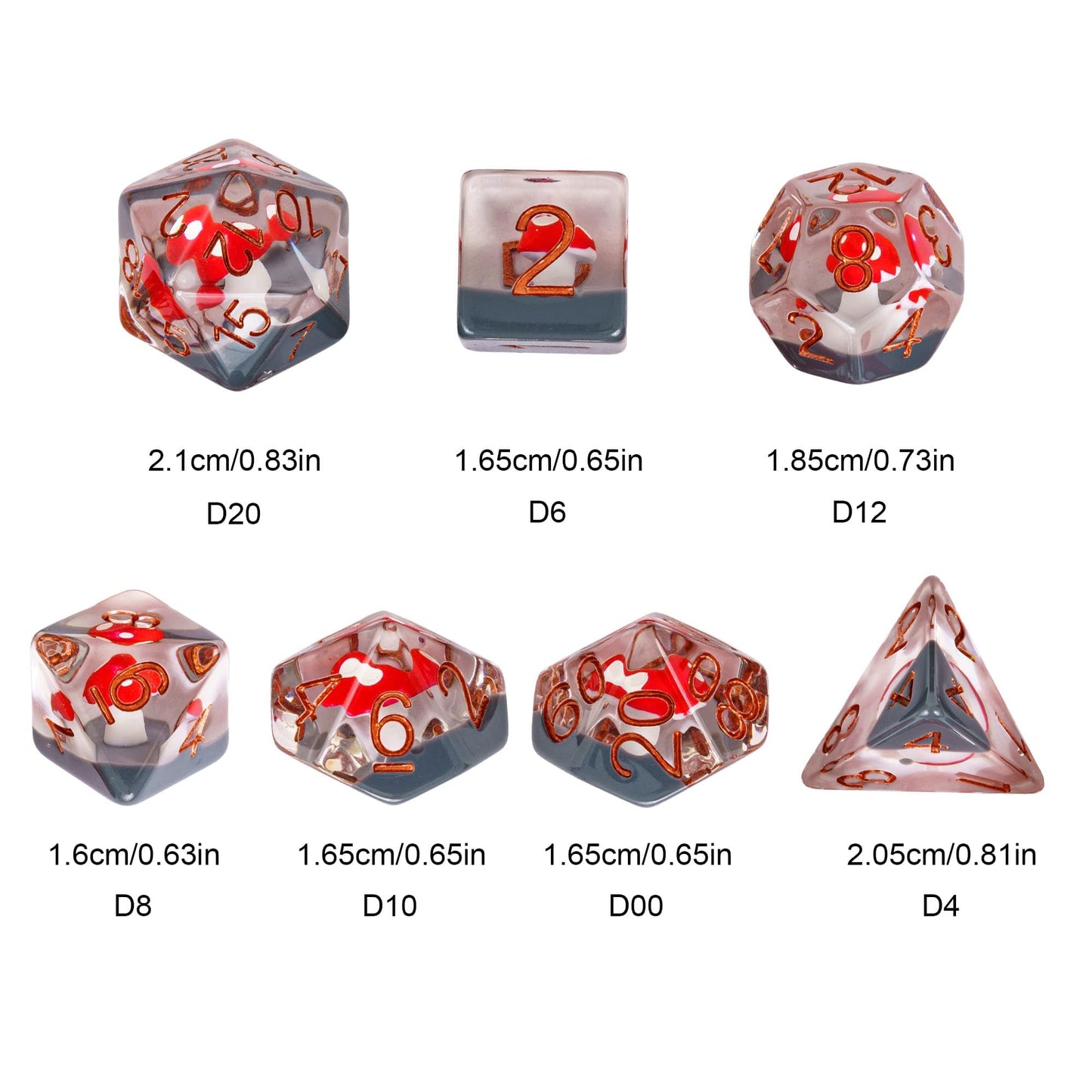 UDIXI 7PCS Mushroom DND Dice Set, Resin Red Mushroom D&D Dice Set for Role Playing Games and Board Game