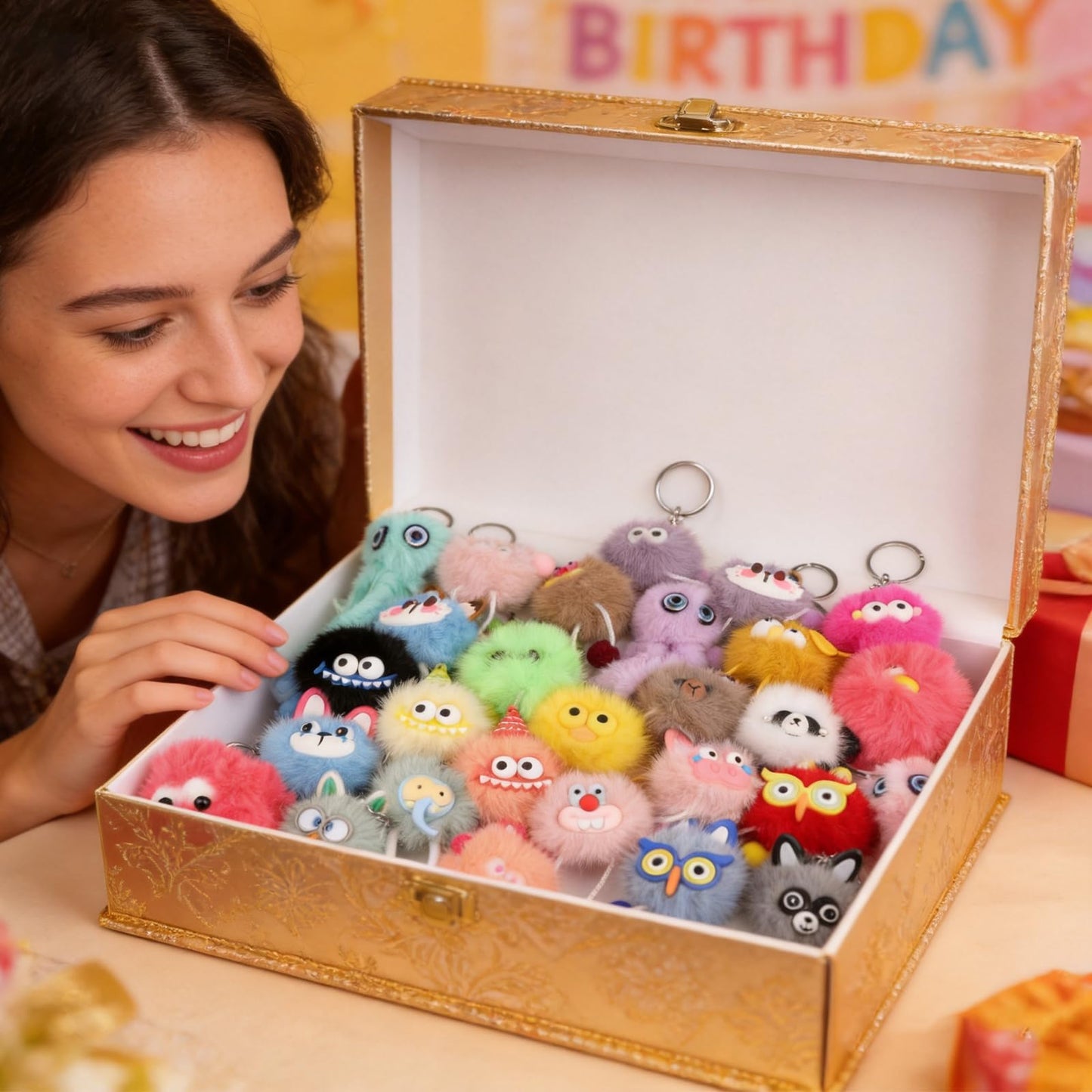 EEOYU 30 Pack Kawaii Plush Keychains Bulk, Cute Stuffed Animal Keychains for Birthday Party Favors, Goodie Bag Fillers, Carnival Prizes