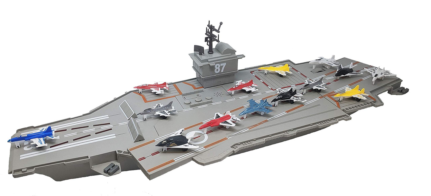 30 Inch Aircraft Carrier Toy with Sound Effects and Light Up Runway (14 Fighter Jets)
