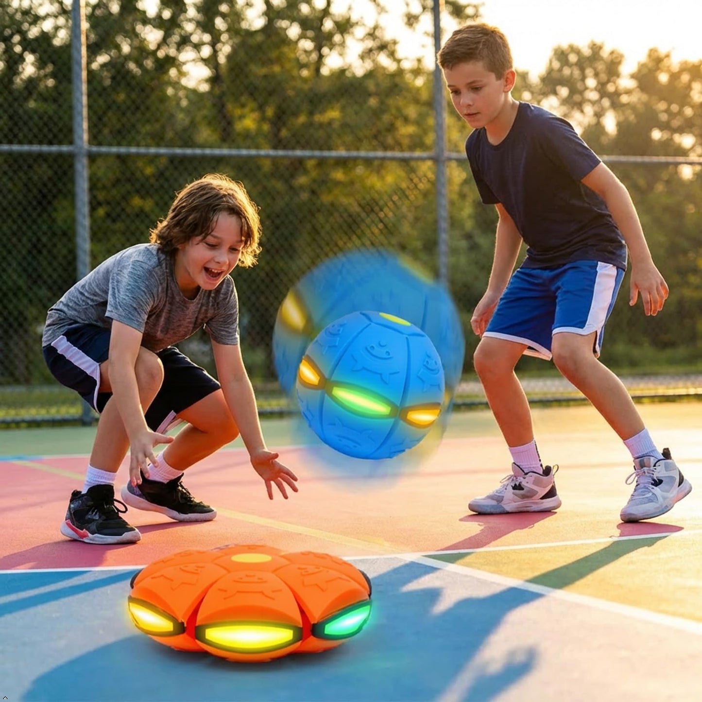 Nixeton 2 Pack Magic Pop-Up Ball with 6 Flashing LED Lights, Transforming 2-in-1 Bouncy Ball, Stress Relief & Hand-Eye Coordination Game, Glow in the Dark Party Favors