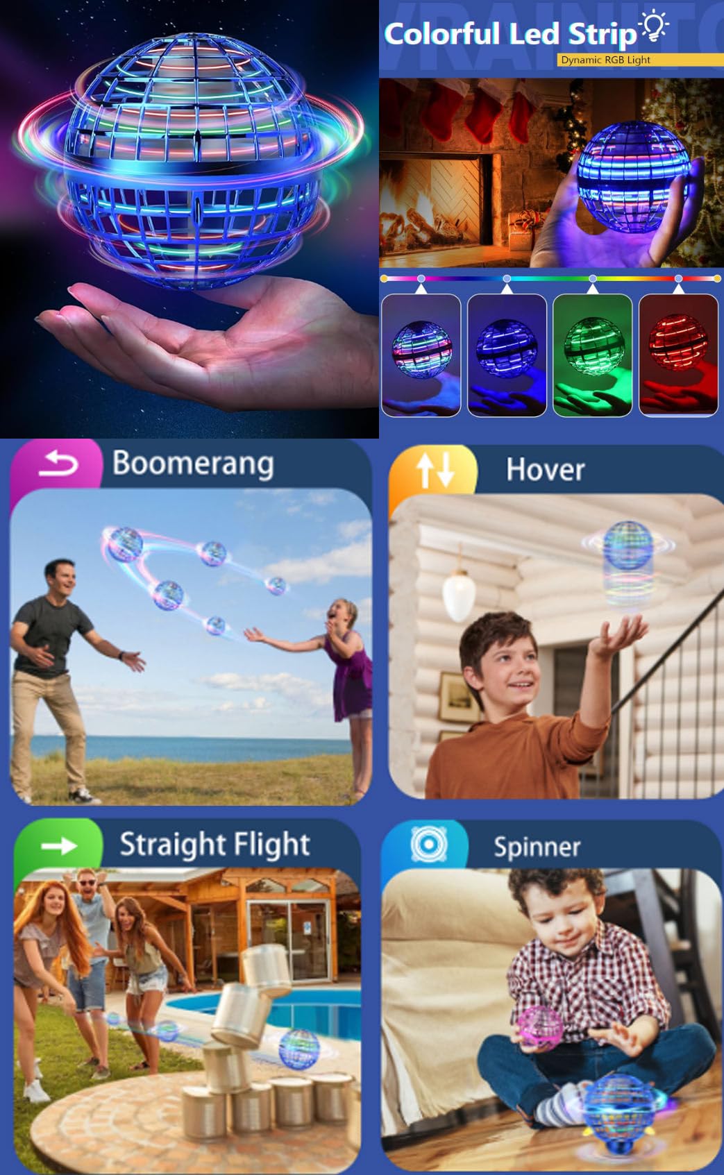 Vrainito Flying Orb Ball 2025 Upgrade, 2 Pack Hand-Controlled Flying Orb Toy, 360° Rotating Cosmic Globe Hover Ball for Kids (Purple + Red)