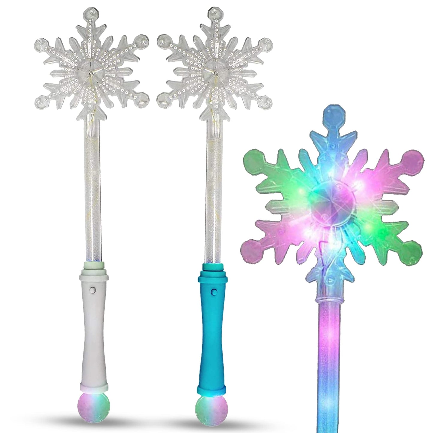 SENSORY4U Frozen Snowflake LED Light Up Wand Toy for Kids - 2 Pack, Magical Princess Costume Accessory, Perfect for Party Favors, Holiday & Birthday Events