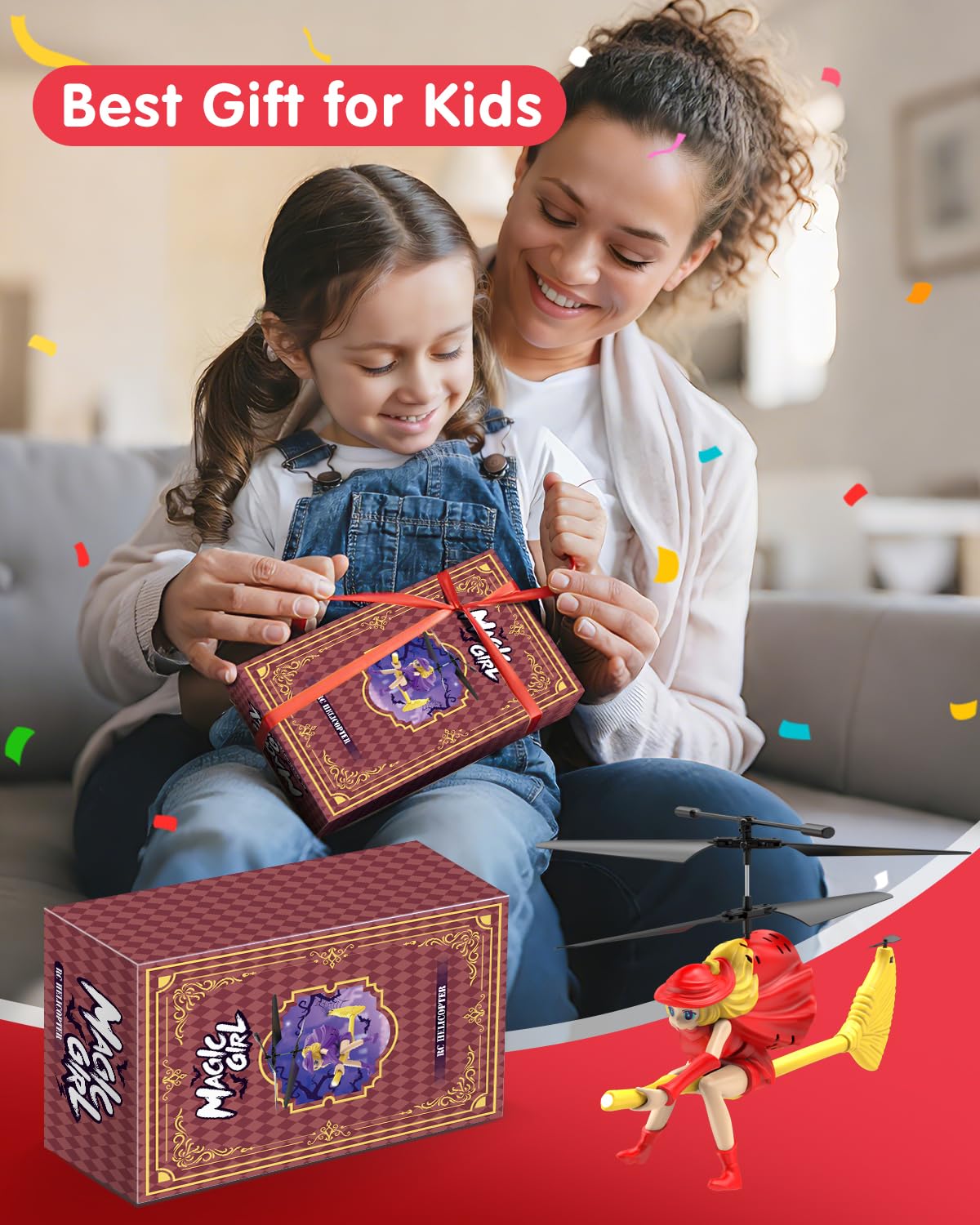 LM16-A RC Helicopter, Flying Witch Drone Toys for Girls with LED Lights, Indoor/Outdoor Remote Control Helicopter Christmas Birthday Gifts for Kids Boys Girls Age 6-8 9 10 11 12+(Red)