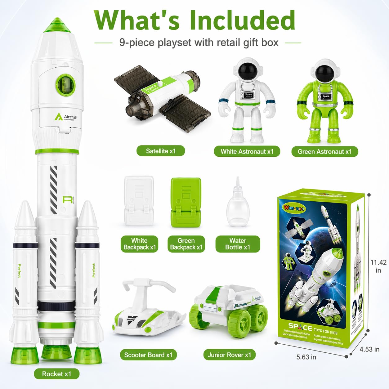 Wanonoo Rocket Space Toys for Kids 3-5 5-7 with Lights & Sound, Educational Astronaut Toys for 3 4 5 6 7 8 Year Old Boy Birthday Gift, Interactive Toddler Boys Toys 4-6 3-4 Science Outer Party Favors