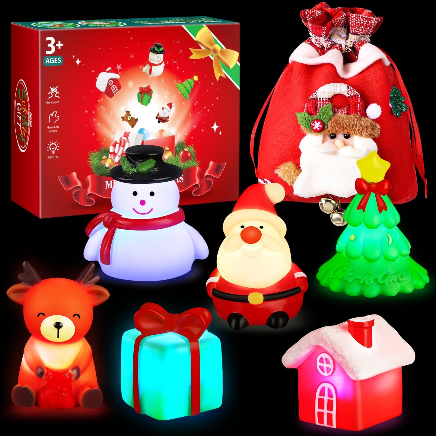 ANGGIKO 6 Pcs Christmas Light Up Bath Toys, Christmas Theme Flashing Light Bathtub Toys, LED Floating Bath Toy for Toddlers, Baby Shower Toys for Infants Kids, Christmas Birthday Gifts