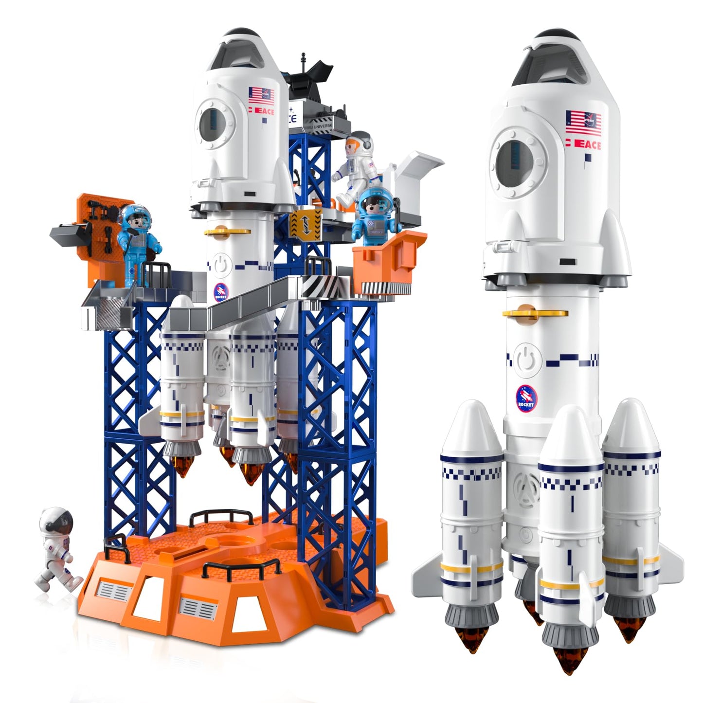 Rocket Launcher Space Shuttle Toys for Kids Boys Age 3 4 5 6 7 8 9 Years Old, 2-in-1 STEM Building Aerospace Toys with Rocket Launcher for Indoor Outdoor, Rocket Spaceship Birthday Gift for Boys Girls