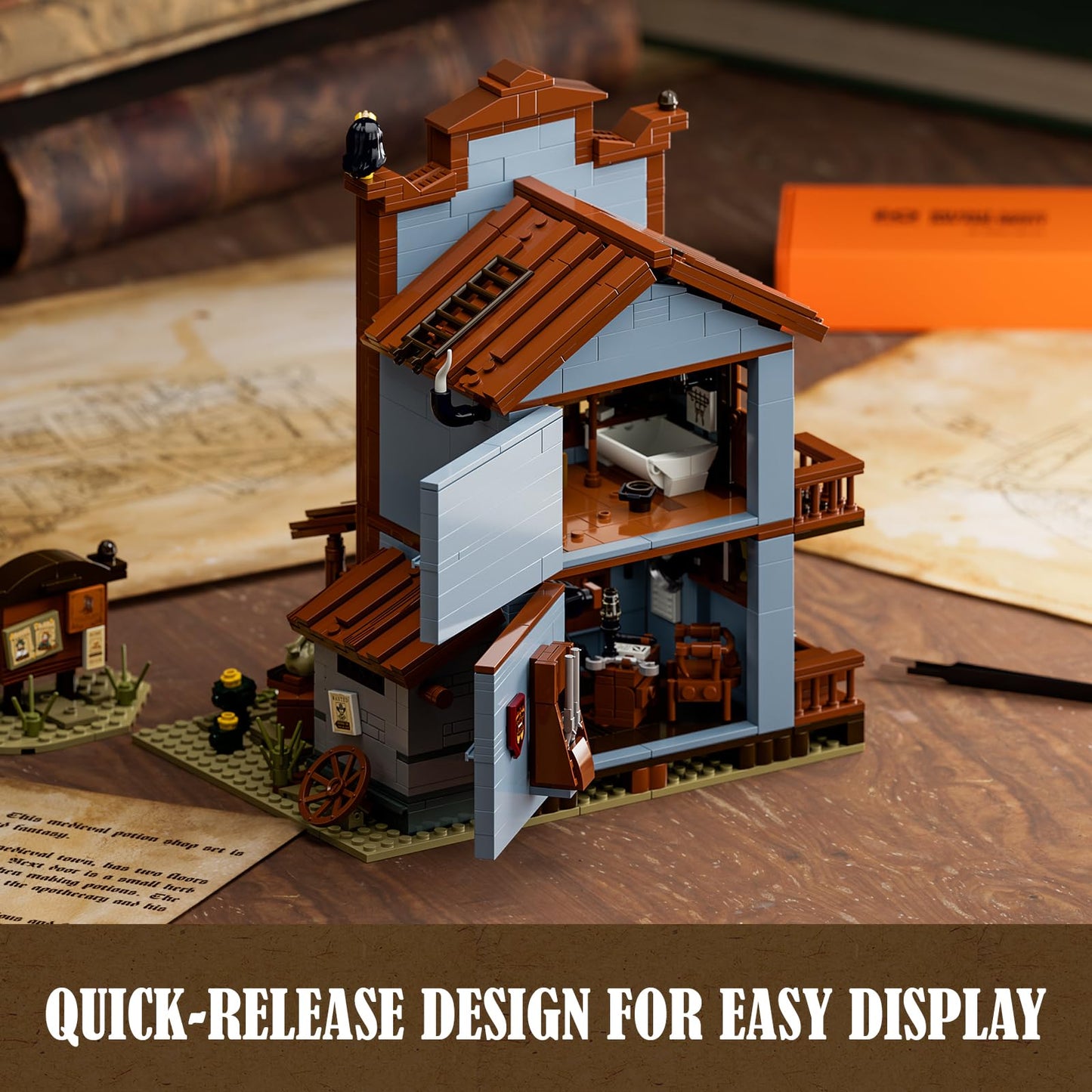 Funwhole Sheriff's-Office Lighting Building-Bricks Set - The Old West Sheriff's Office LED Light Construction Building Model Set 1240 Pcs for Adults and Teen