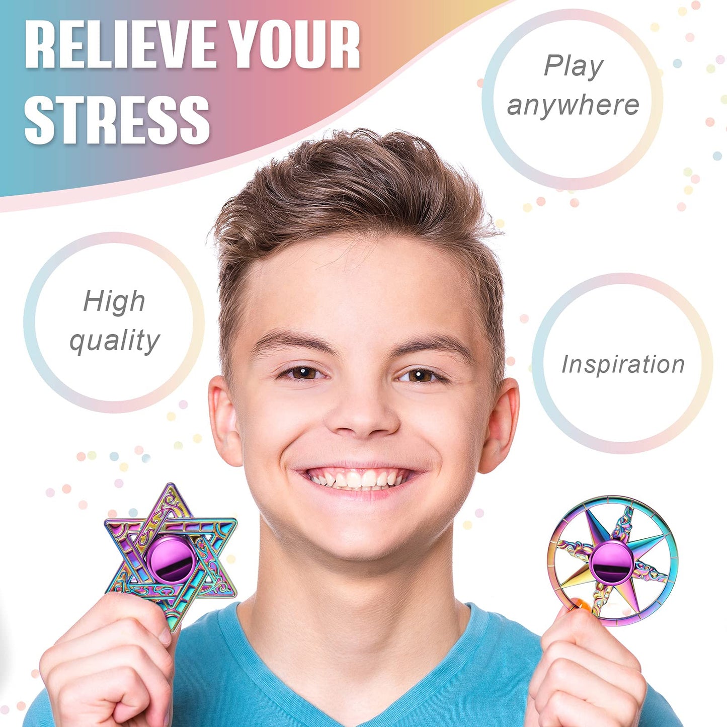 Lewtemi 8 Pieces Rainbow Metal Spinner Cool Finger Spinners High Speed Hand for Stress Anxiety Relief Gift for Adults and Teens(Chic Style)