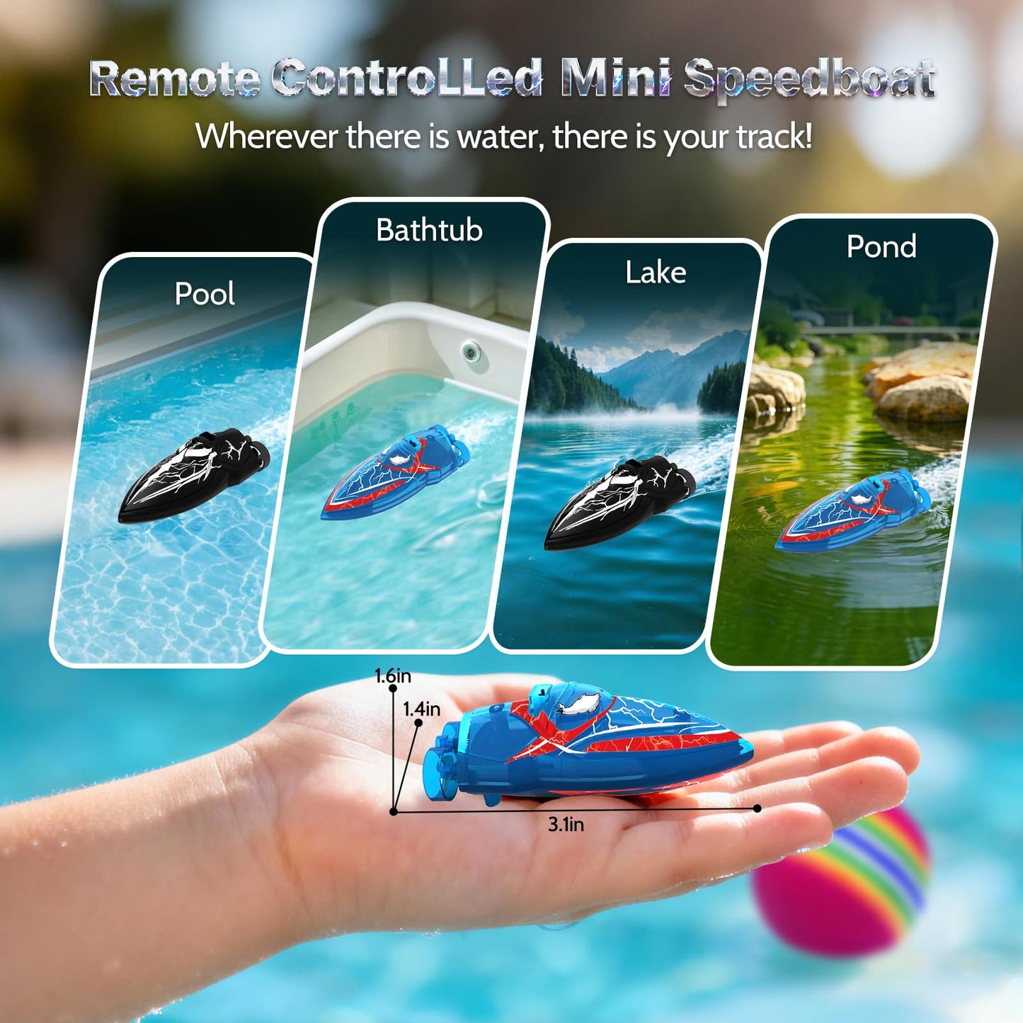 fromeasy 2-Pack Mini RC Boats with Floating Ball – 2.4GHz Remote Control Boats for Pools & Lakes, 2 Speeds, Auto Flip, Waterproof, Low Battery Alert, for Kids & Adults